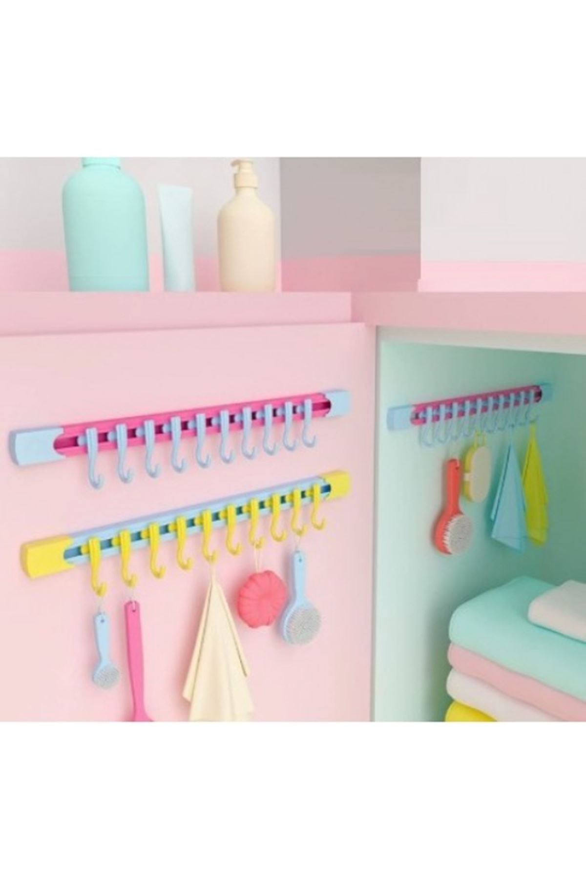 10 Kancalı Raylı Mutfak ve Banyo Düzenleyici Askı