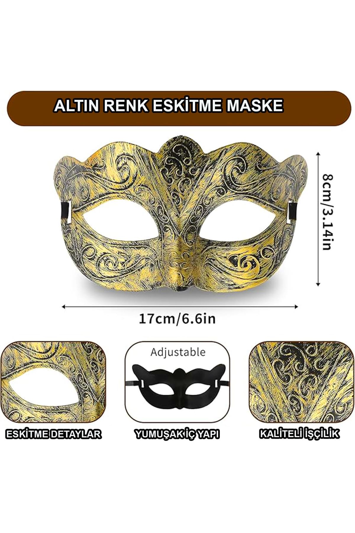 Altın Renk Eskitme Balo Maskesi