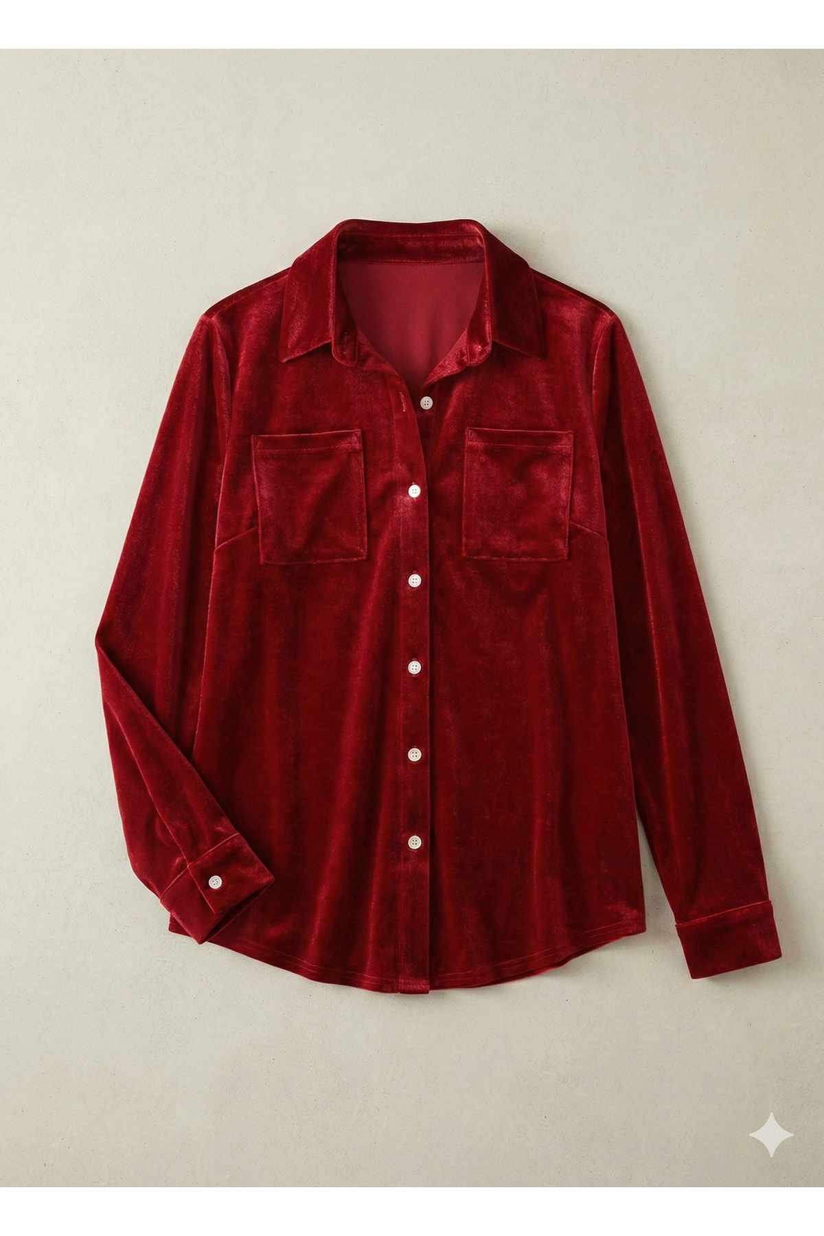 Kadın Uzun Kollu Yakalı önden Düğmeli Cep Detaylı Kadife Gömlek