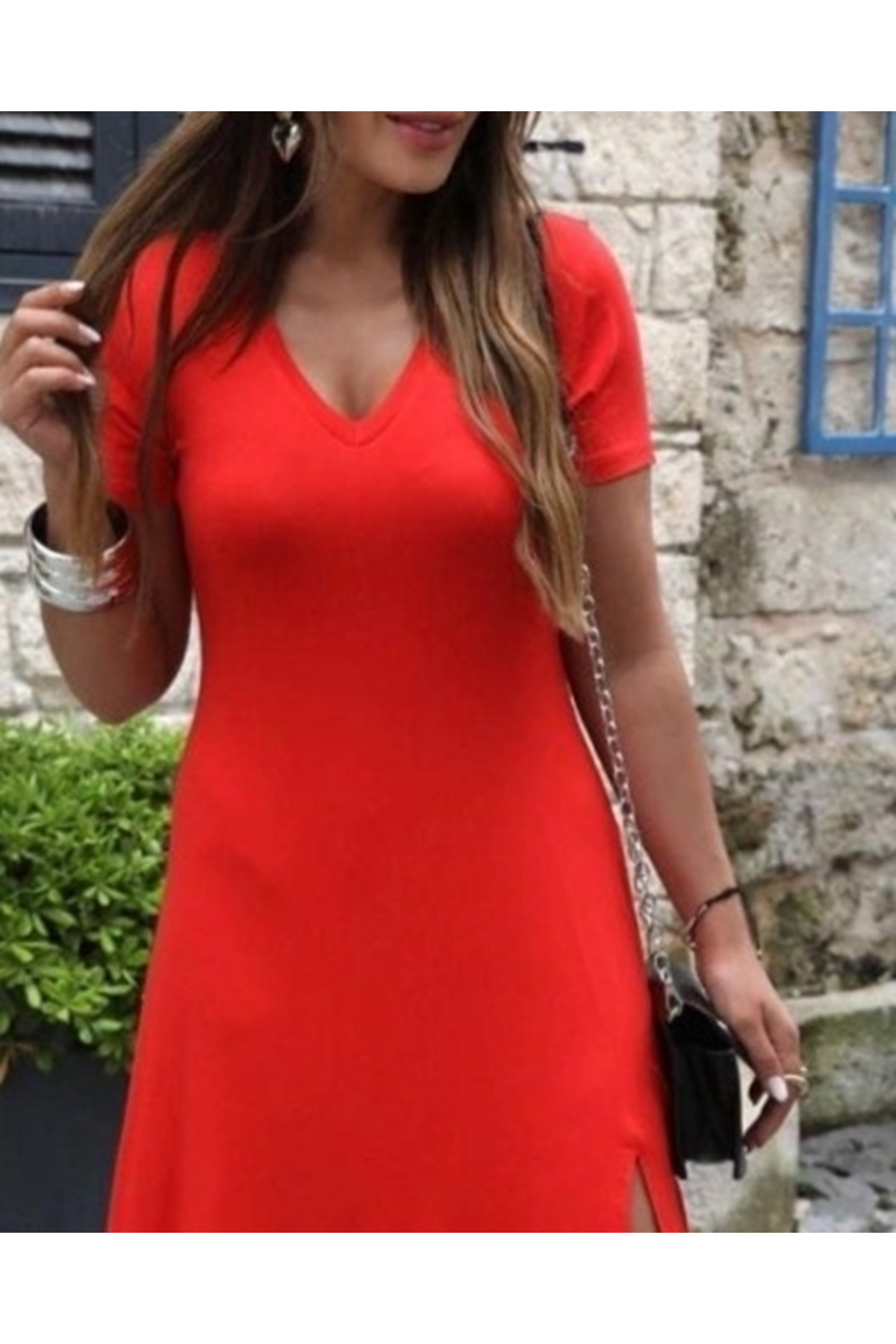 Kadın Kısa Kollu V Yakalı Maksi Boy Viskon Elbise