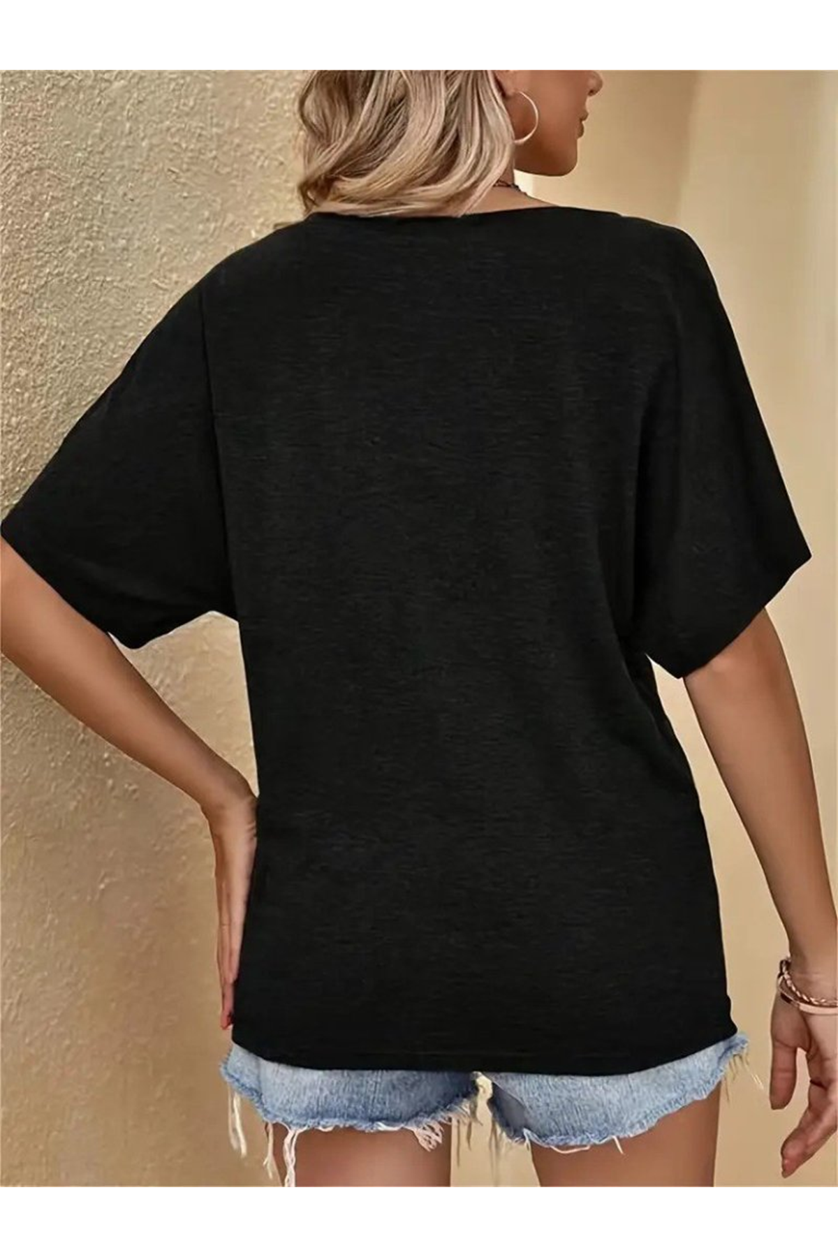 Kadın Tek Omuzu Açık Kısa Kollu Salaş Viskon Bluz