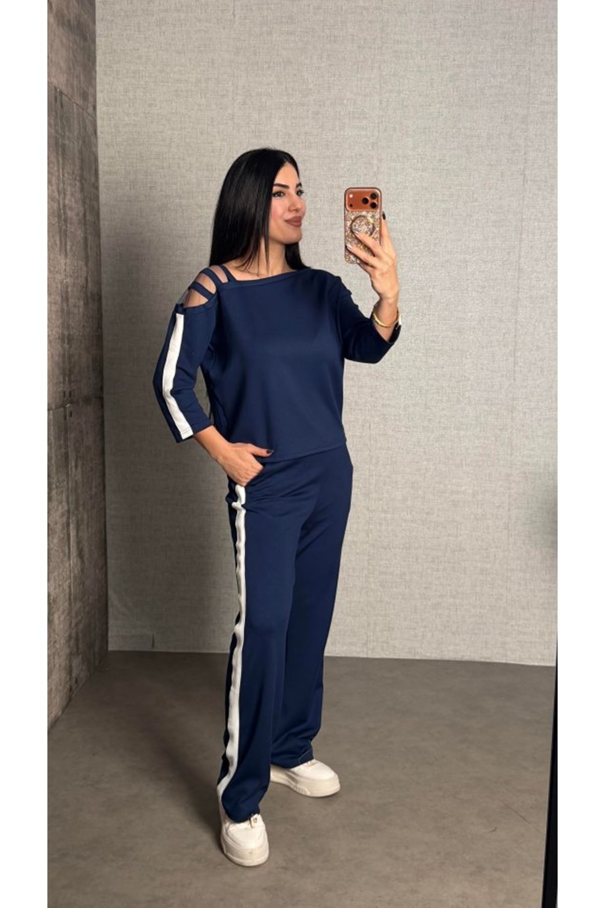 Kadın Uzun Kollu Kolu Tül Yanları şerit Detay Modal Ikili Takım