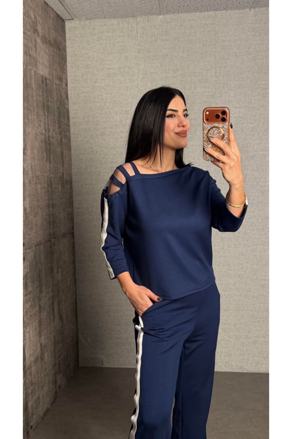 Kadın Uzun Kollu Kolu Tül Yanları şerit Detay Modal Ikili Takım