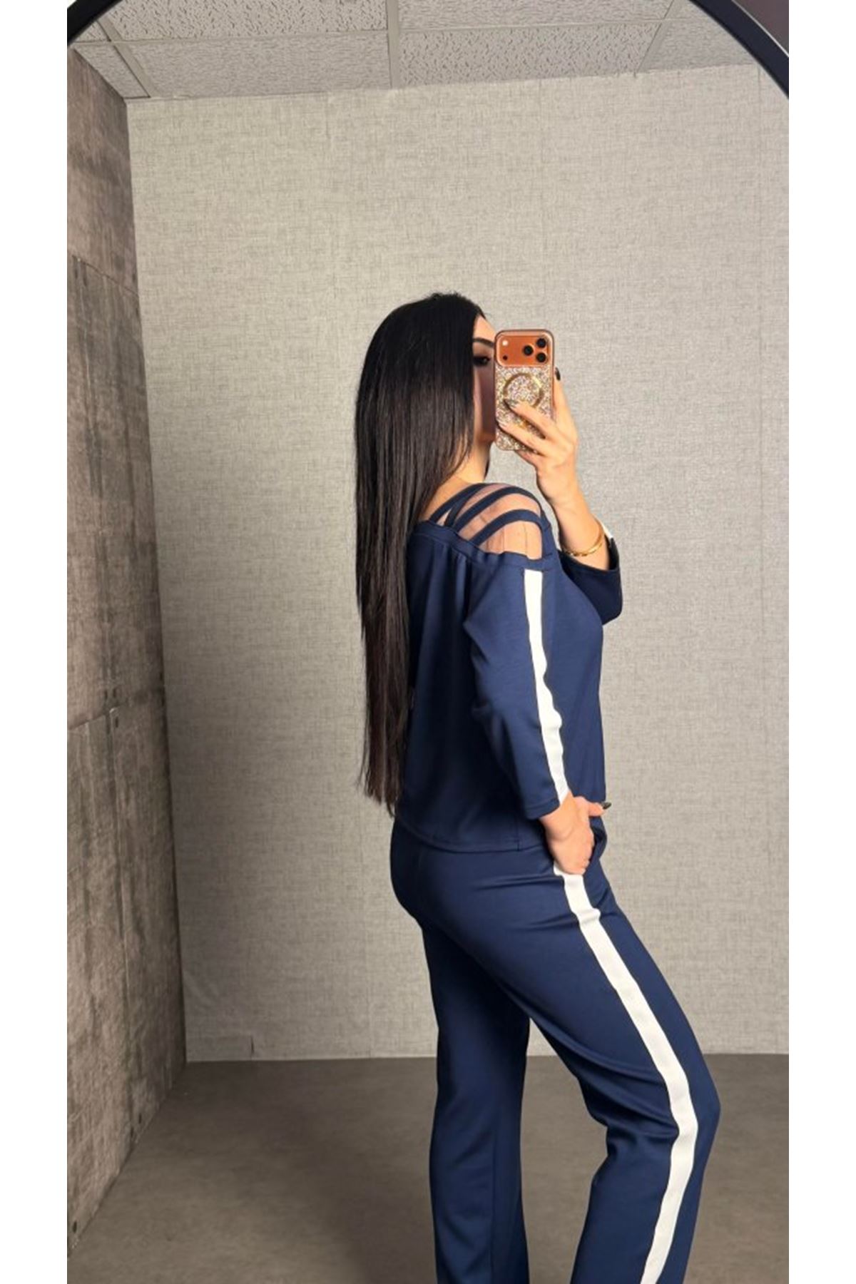 Kadın Uzun Kollu Kolu Tül Yanları şerit Detay Modal Ikili Takım