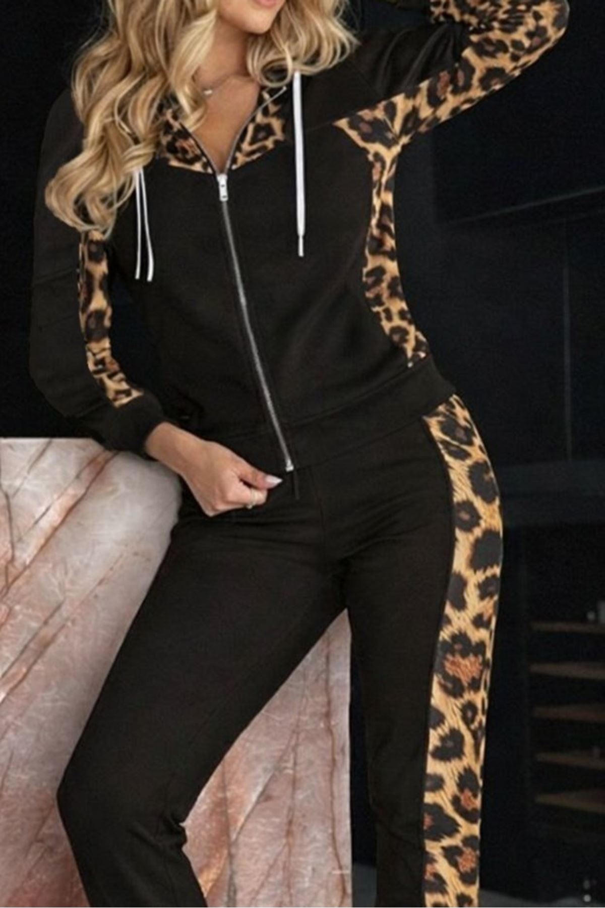 Kadın Uzun Kollu önden Fermuarlı Bağcıklı Viskon Iki Iplik Bluz Ve Pantolon Ikili Takım