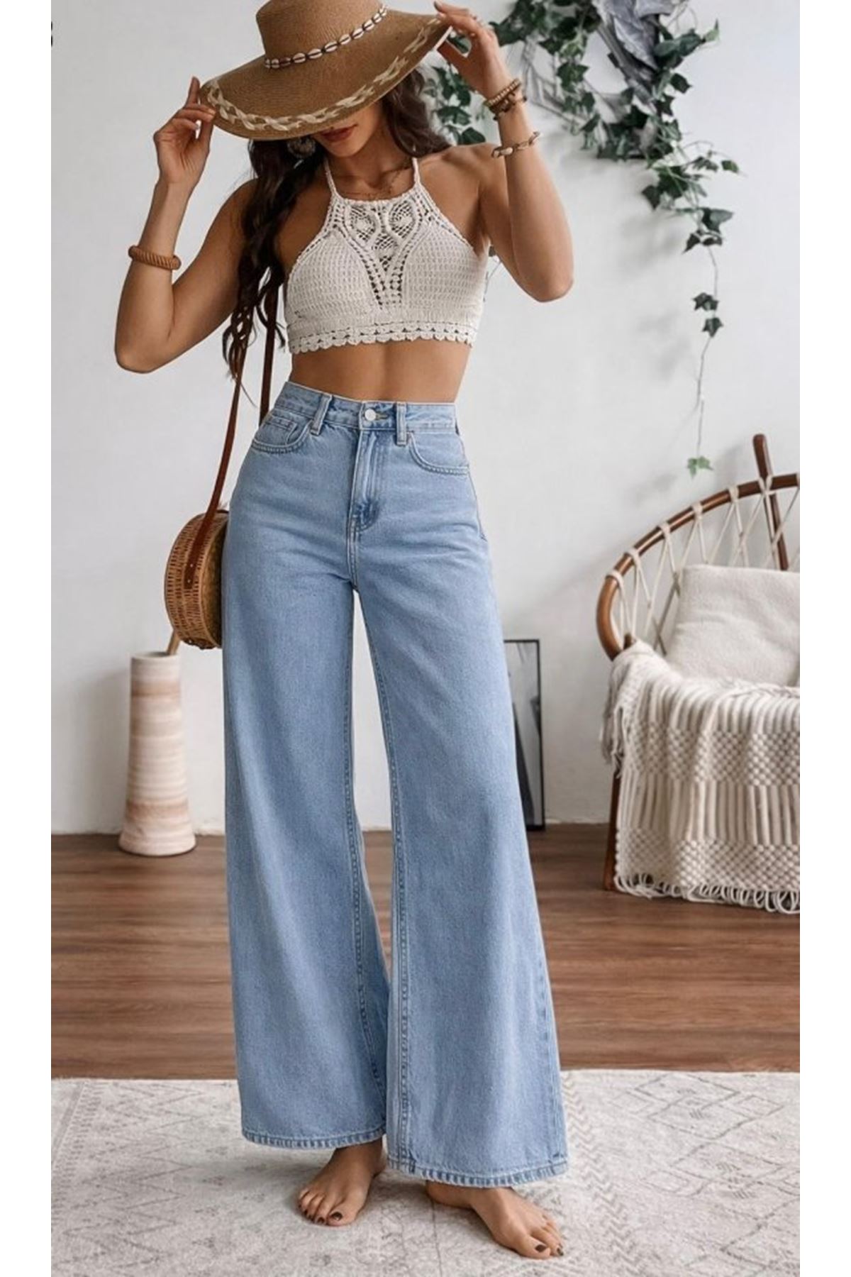 Kadın Yüksek Bel Palazzo Pantolon