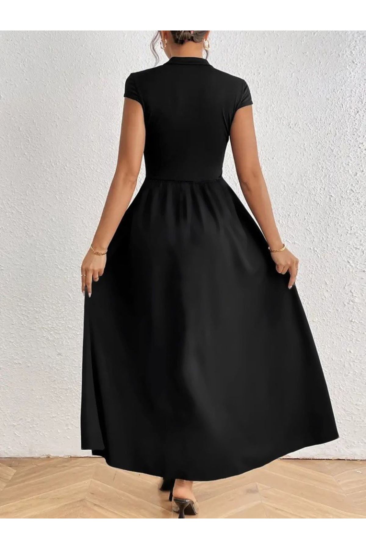 Kadın Kısa Kollu Yarı Balıkçı Yaka Viskon Elbise