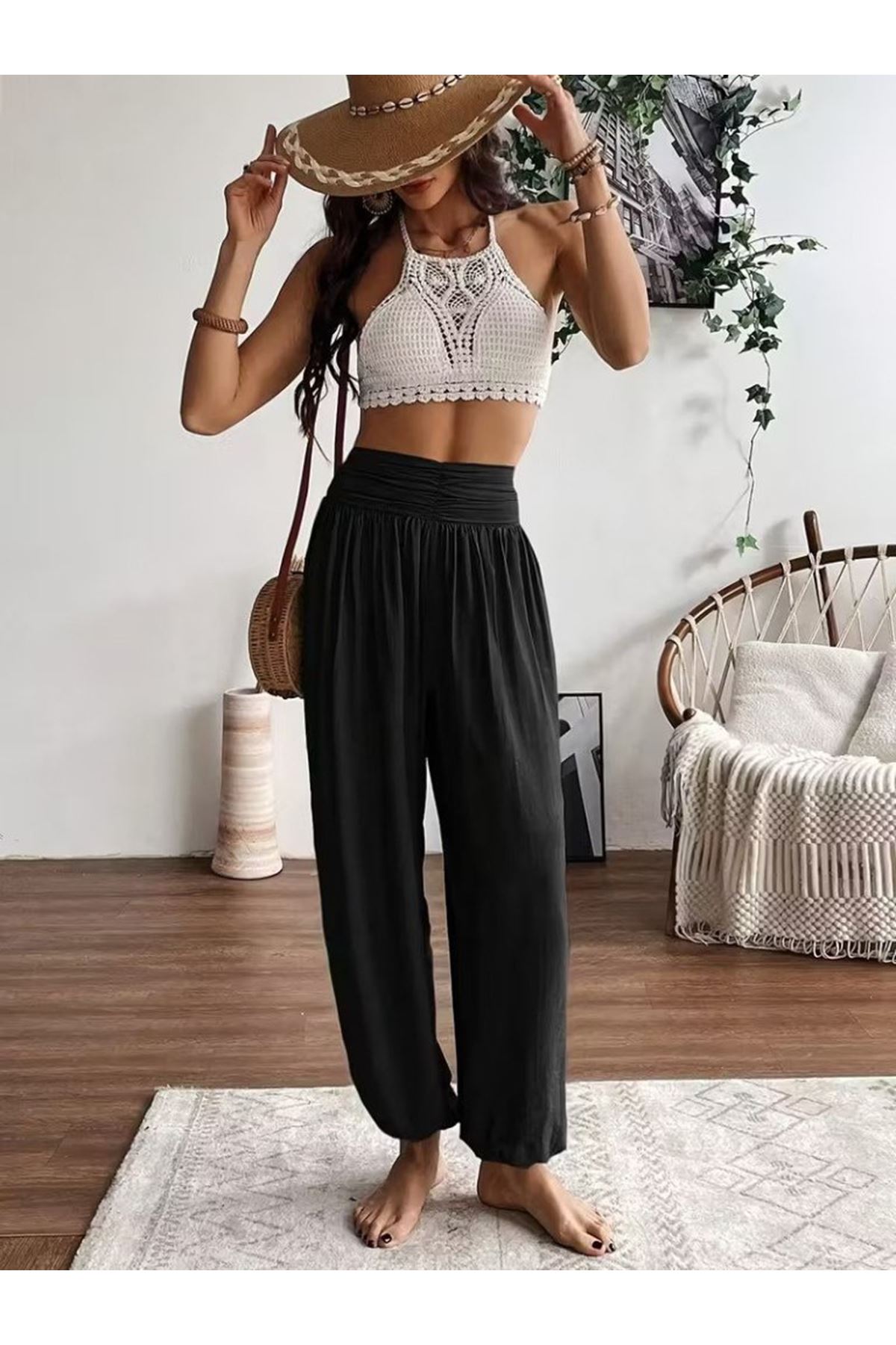 Kadın Yüksel Bel Yoğun Büzgü Detaylı Aerobin Pantolon