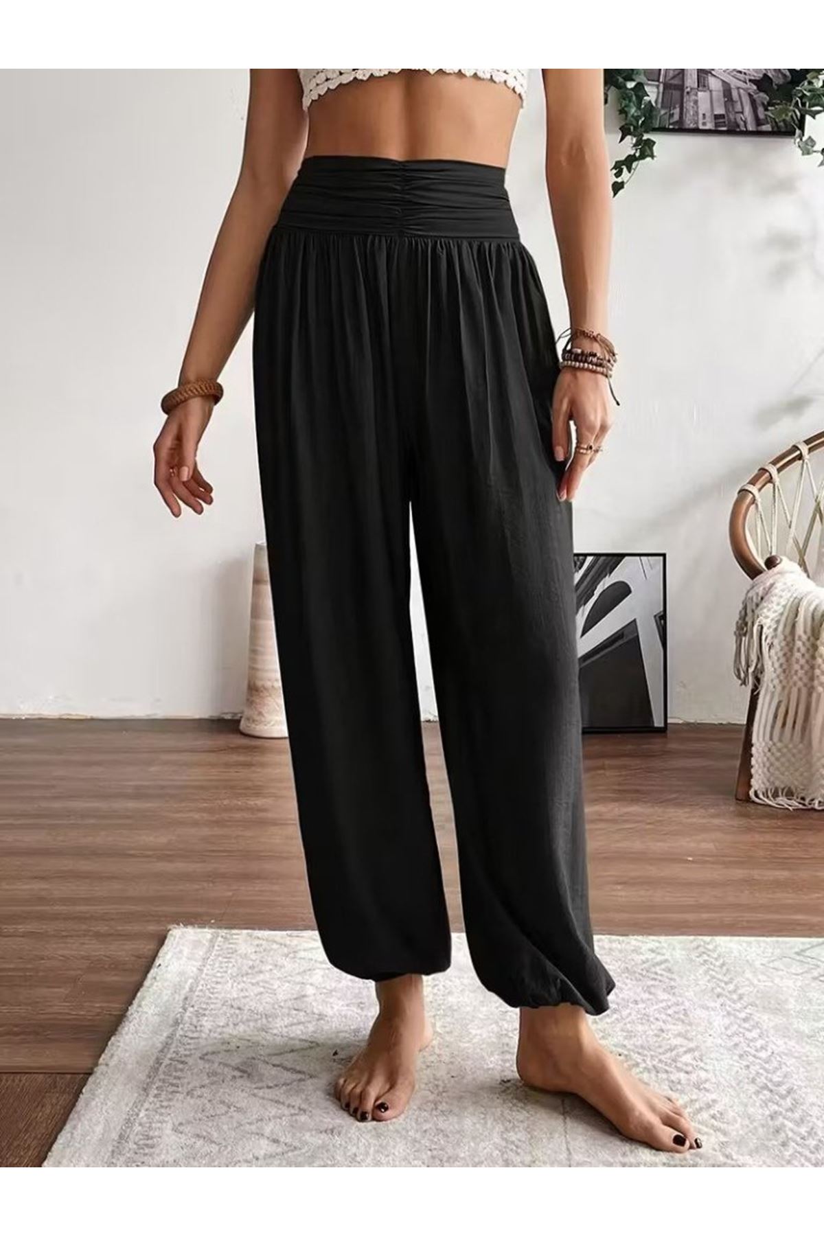 Kadın Yüksel Bel Yoğun Büzgü Detaylı Aerobin Pantolon