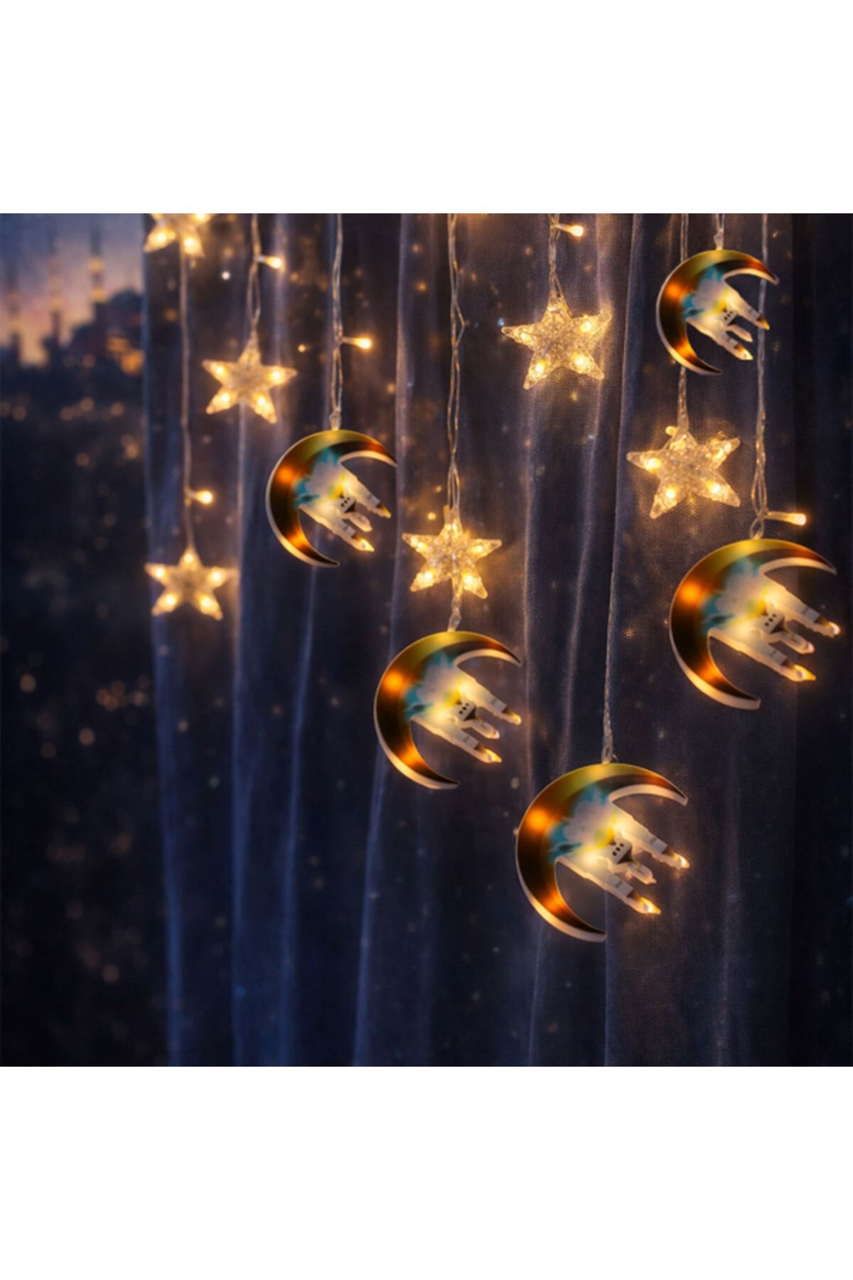 3 mt Fişli Hilal Cami Yıldız Ramazan Perde LED