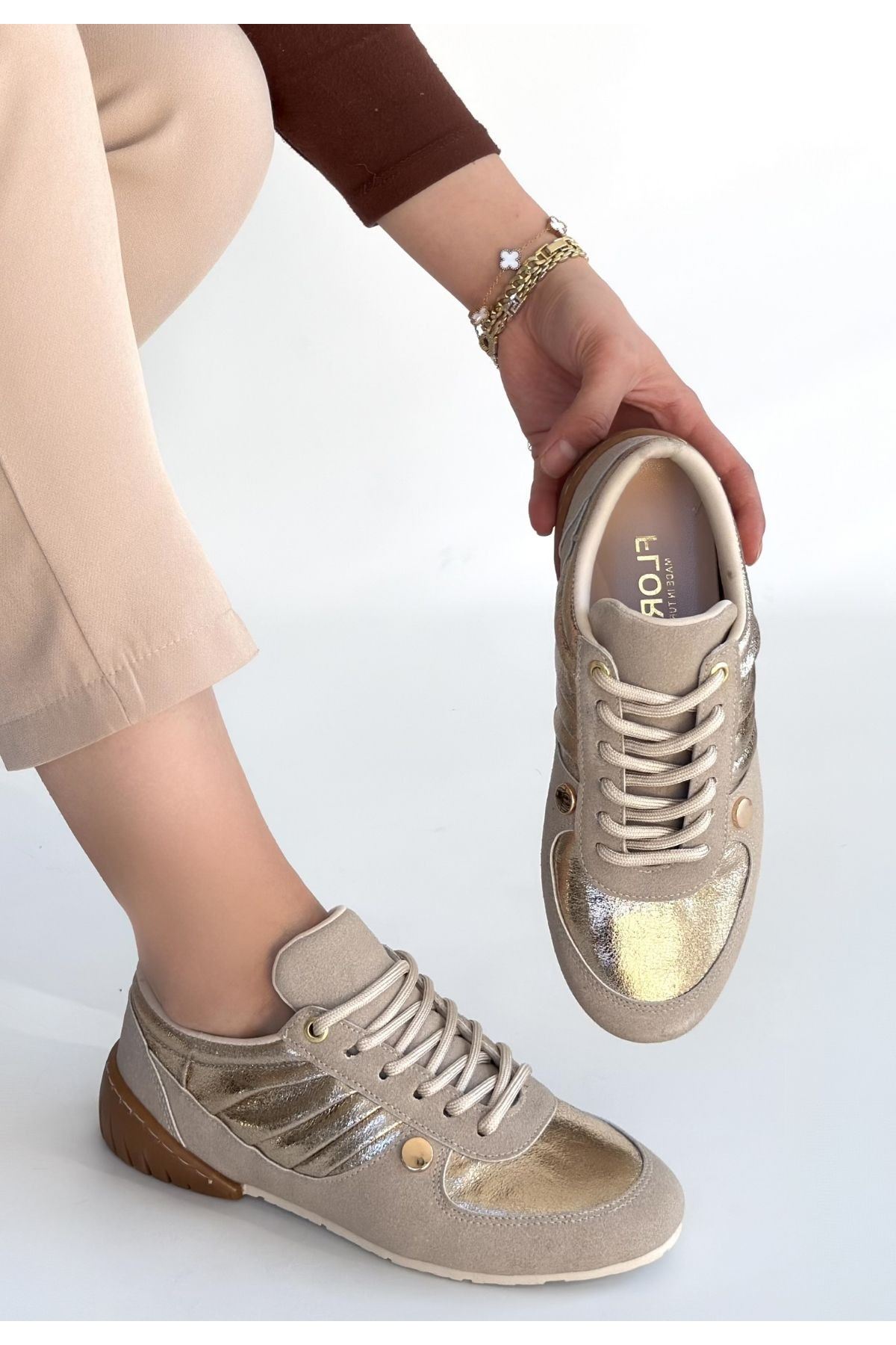 Jawen Bej Nubuk Gold Detaylı Spor Ayakkabı