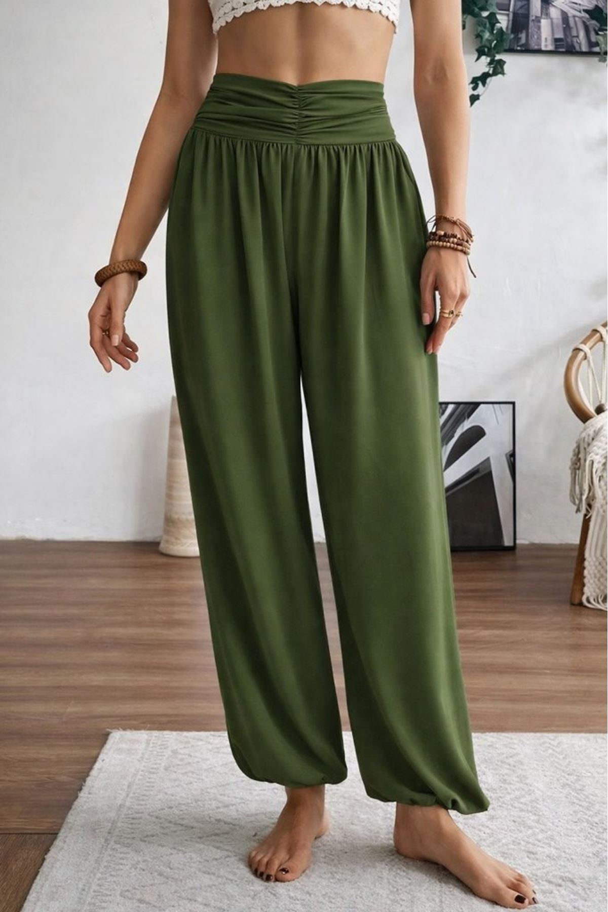 Kadın Yüksel Bel Yoğun Büzgü Detaylı Aerobin Pantolon