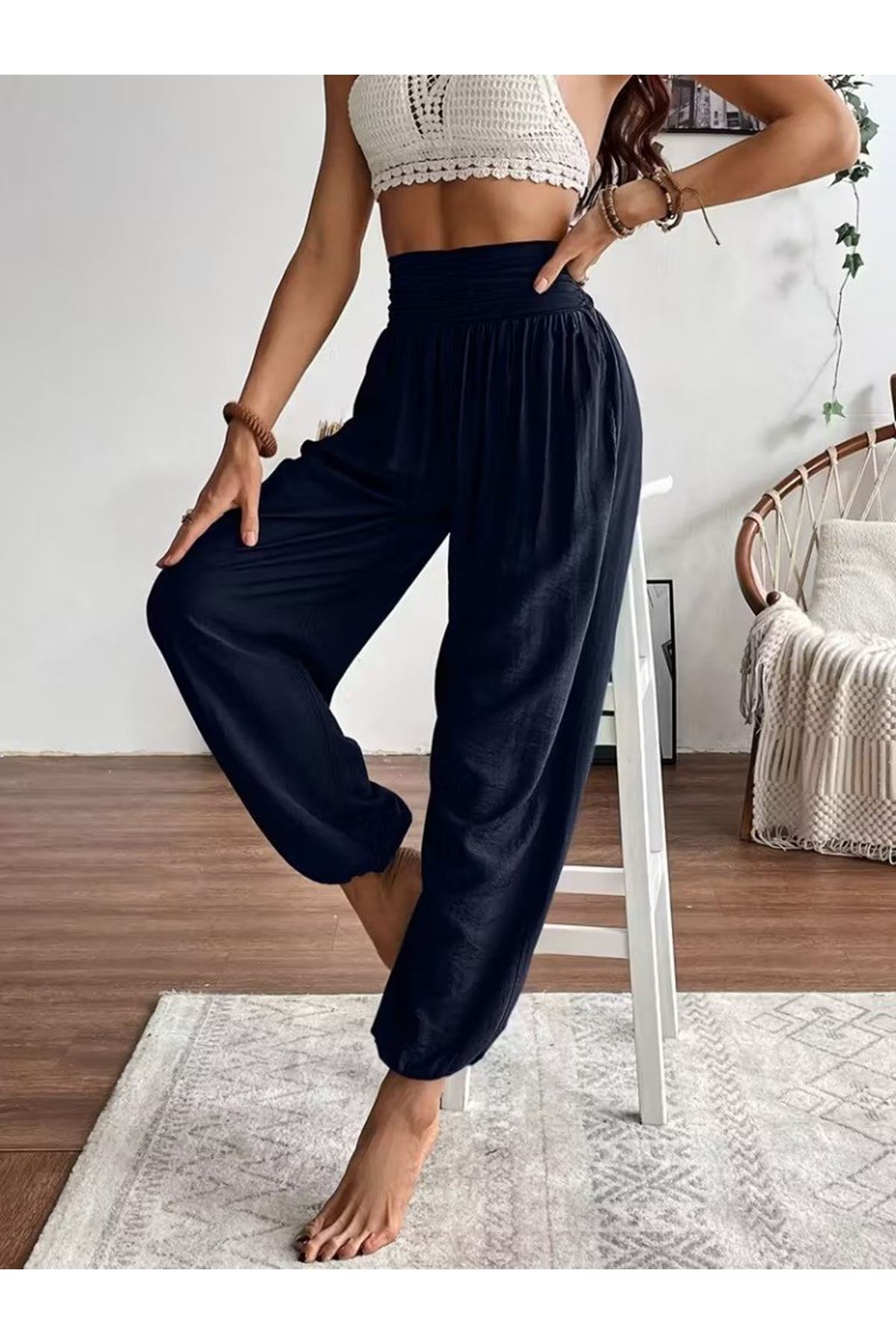 Kadın Yüksel Bel Yoğun Büzgü Detaylı Aerobin Pantolon