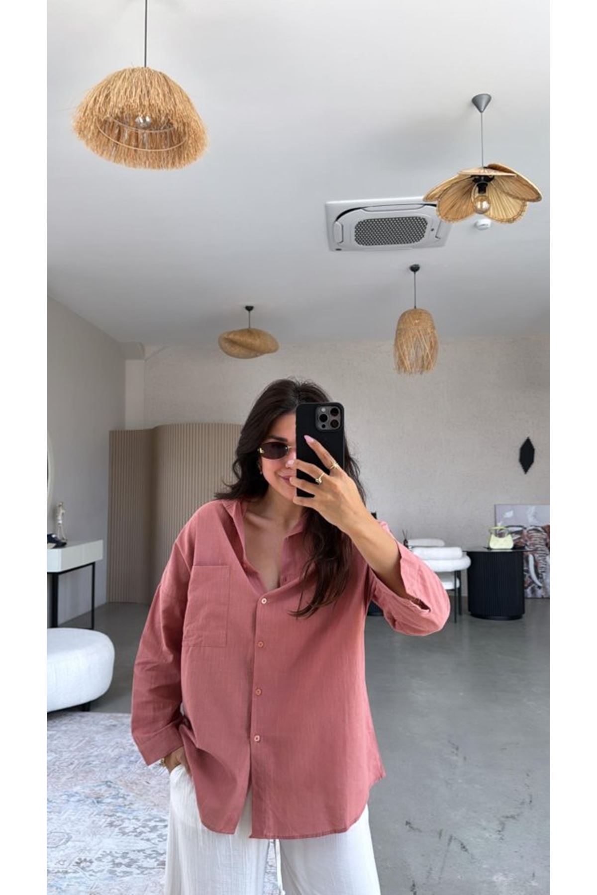 Kadın Tek Cepli Over Size Ketem Gömlek