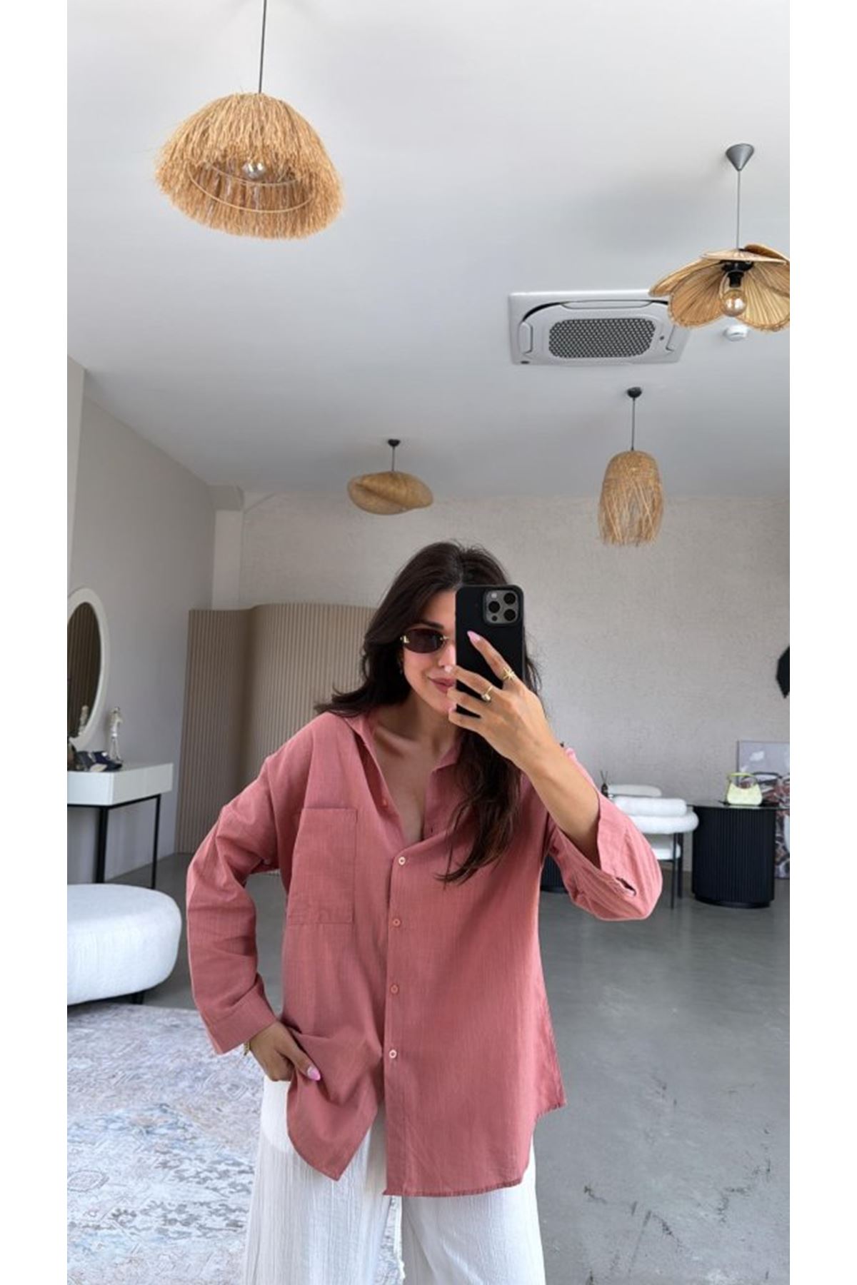 Kadın Tek Cepli Over Size Ketem Gömlek