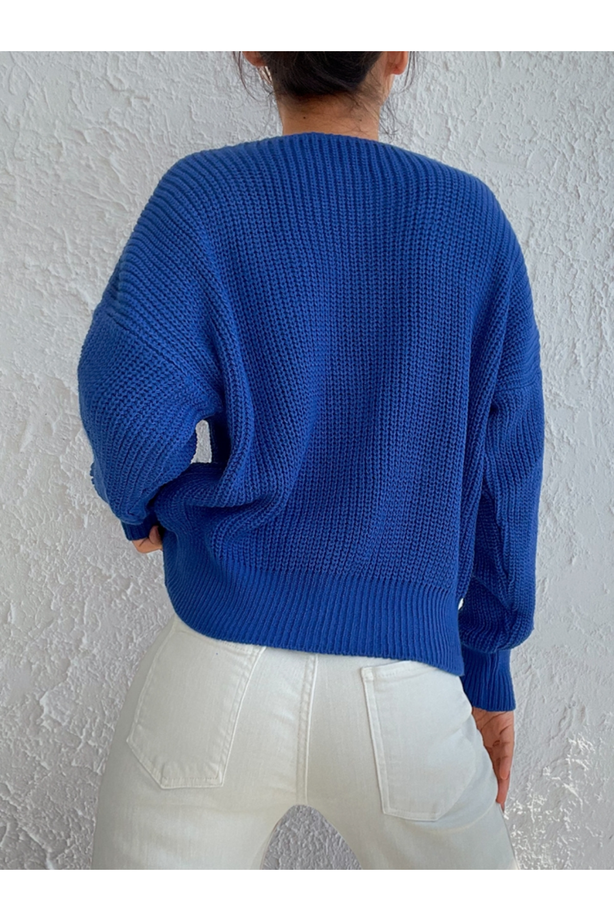 Kadın Uzun Kollu Düğme Detay Triko Hırka