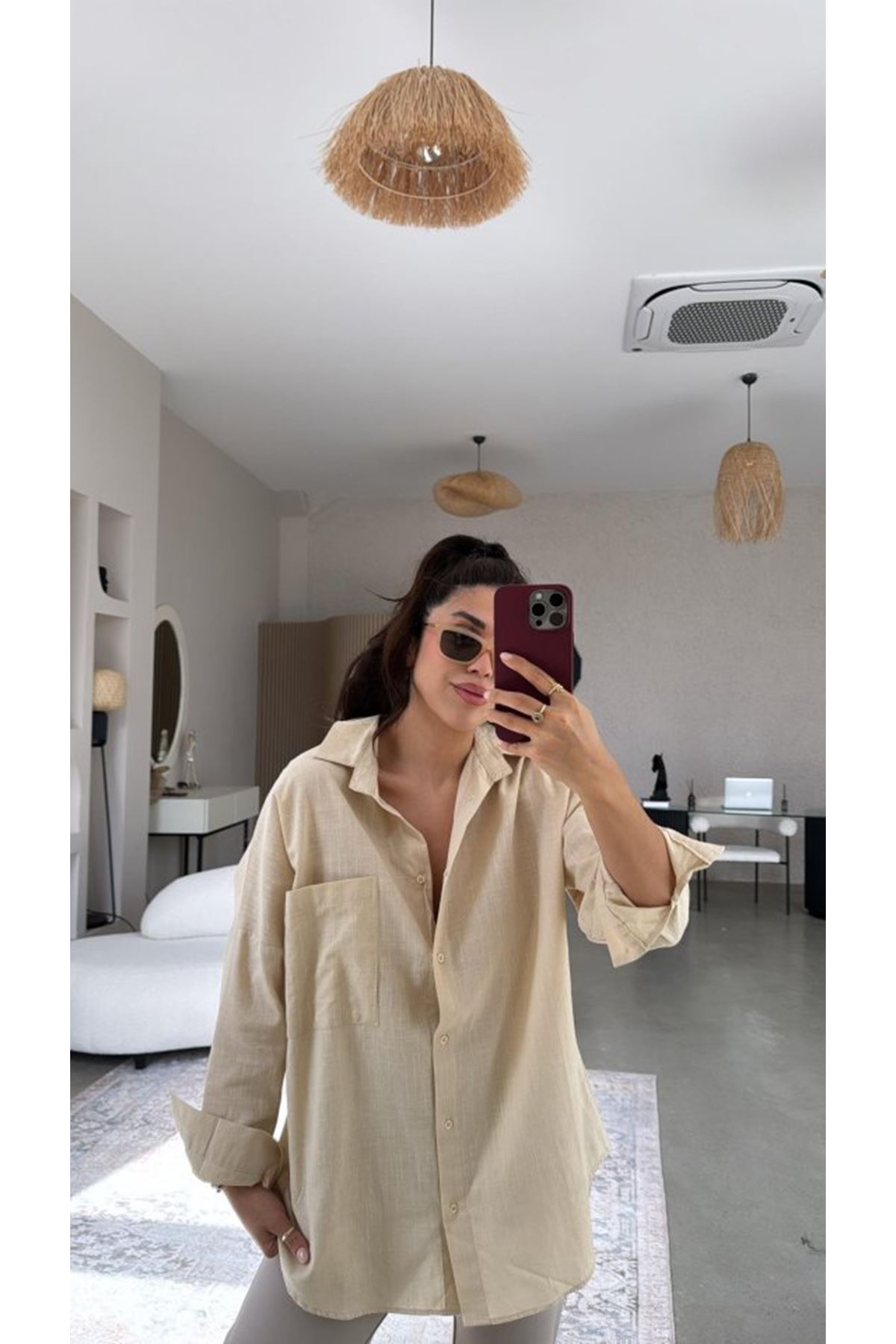 Kadın Tek Cepli Over Size Ketem Gömlek