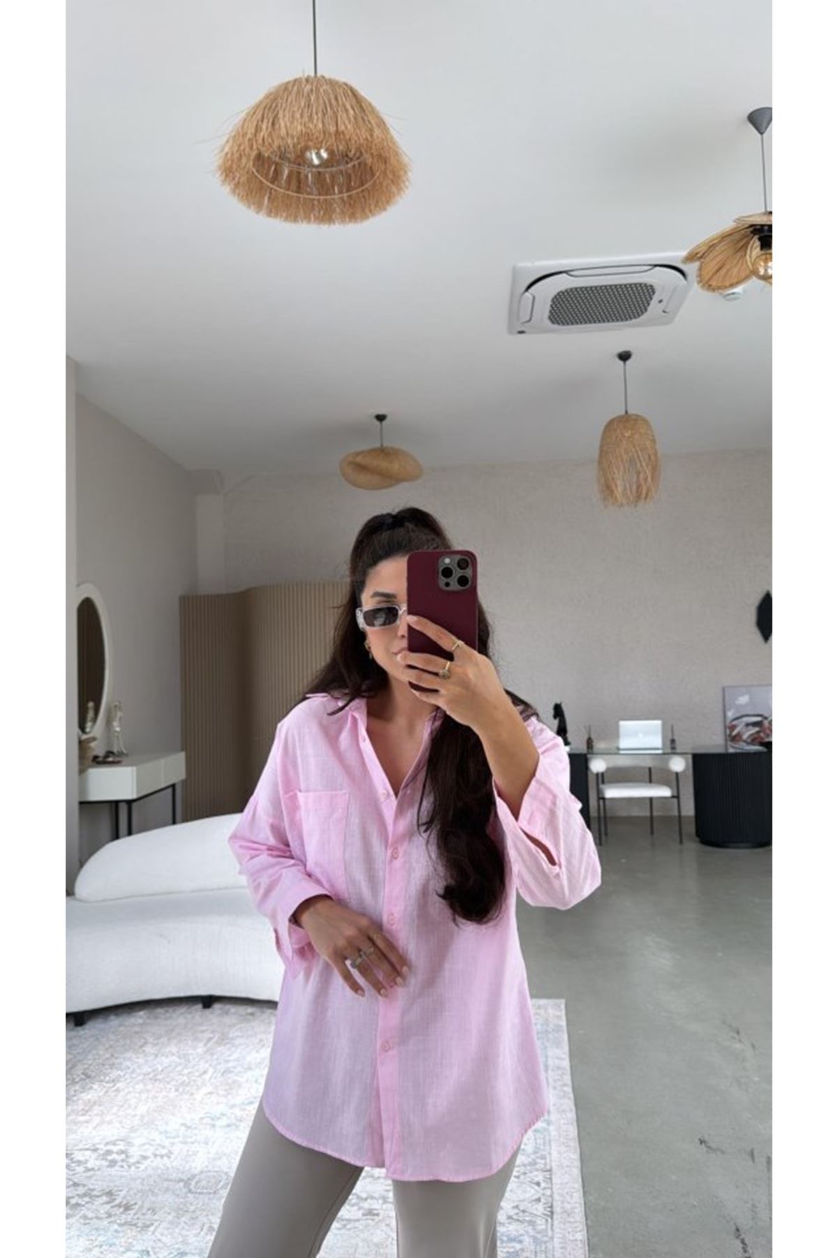 Kadın Tek Cepli Over Size Ketem Gömlek