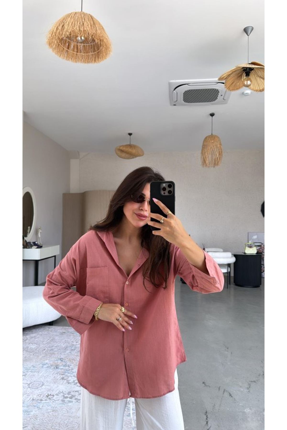 Kadın Tek Cepli Over Size Ketem Gömlek