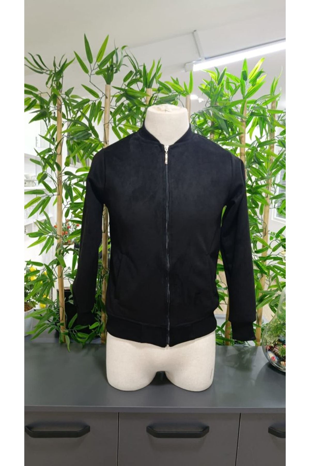 Erkek Uzun Kollu önden Fermuarlı Süet Ceket