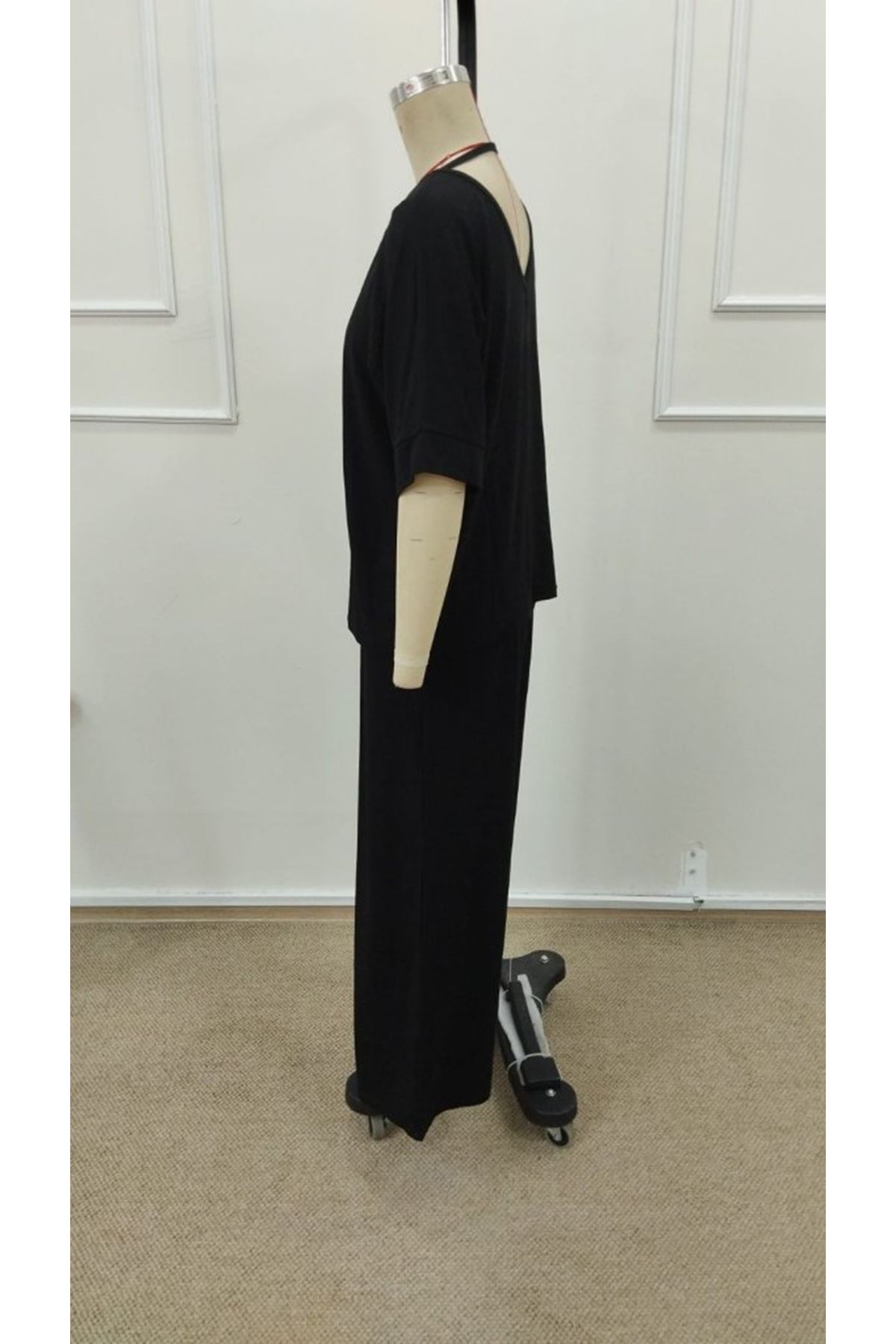 Kadın Kısa Kollu V Yakalı Viskon Bluz Ve Pantolon Ikili Takım