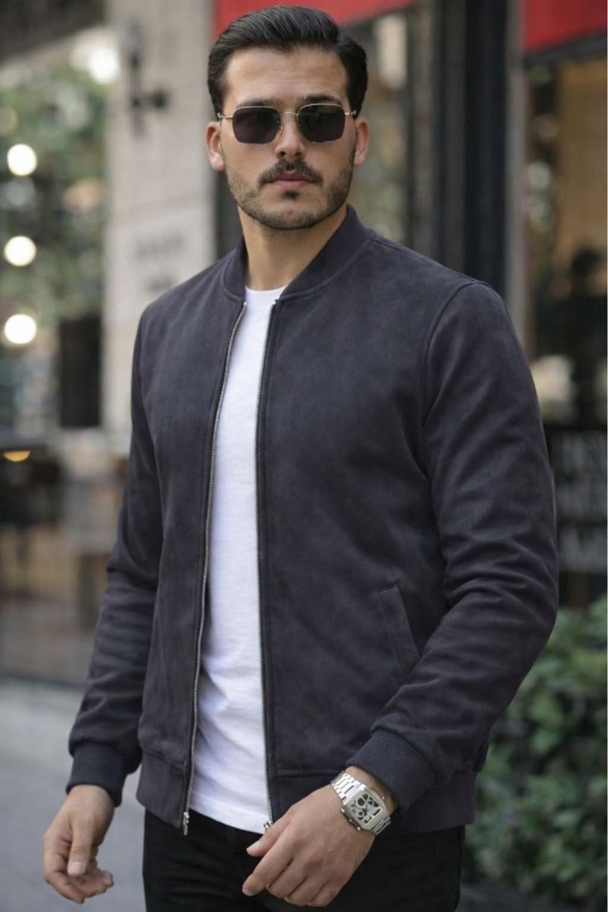 Erkek Uzun Kollu önden Fermuarlı Süet Ceket