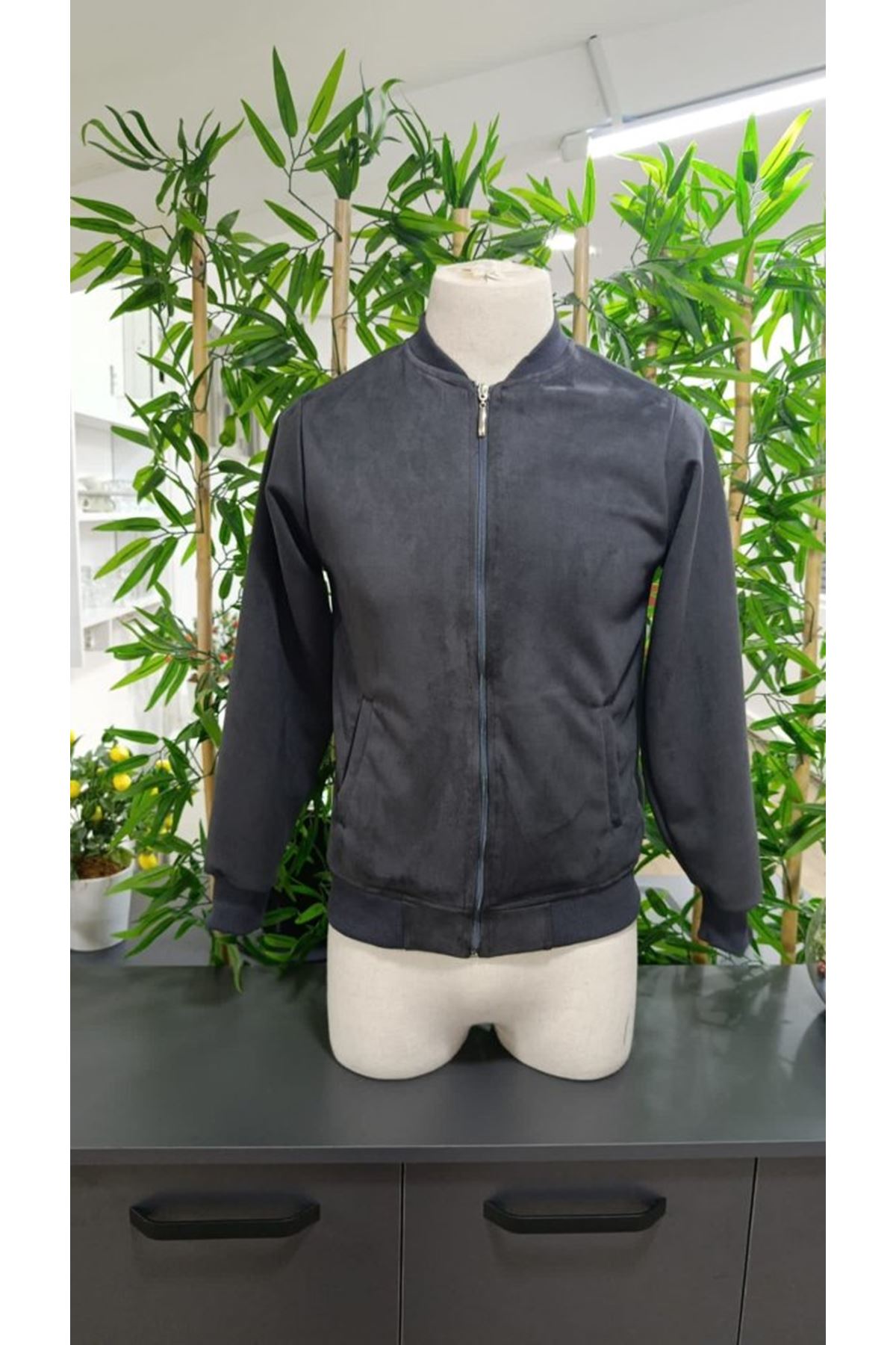 Erkek Uzun Kollu önden Fermuarlı Süet Ceket