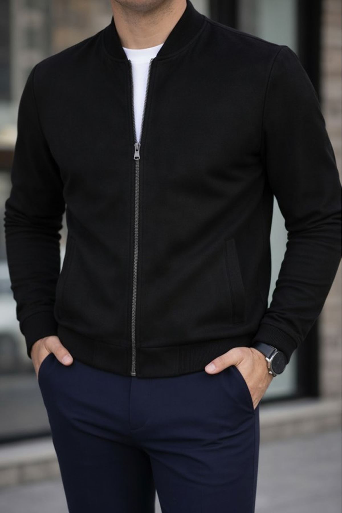 Erkek Uzun Kollu önden Fermuarlı Süet Ceket