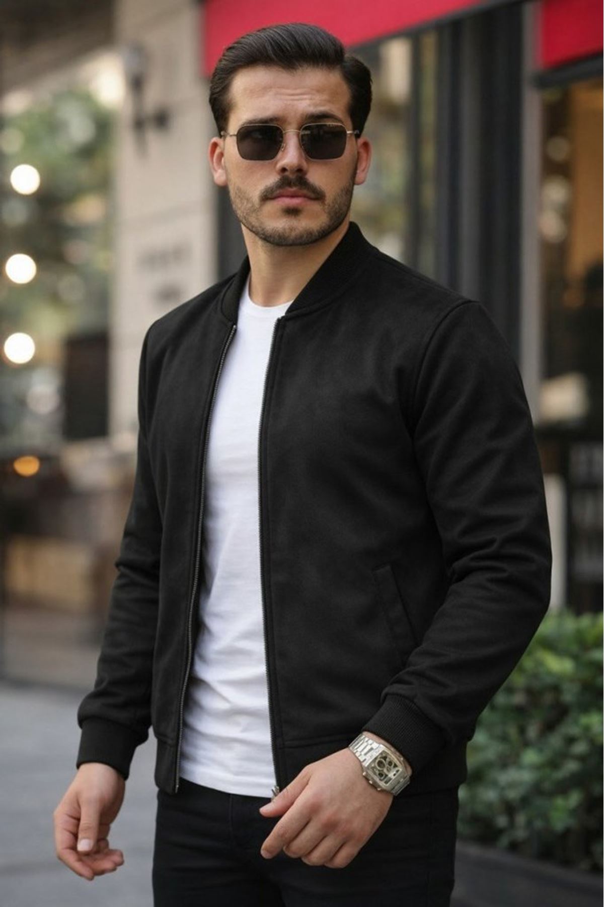 Erkek Uzun Kollu önden Fermuarlı Süet Ceket