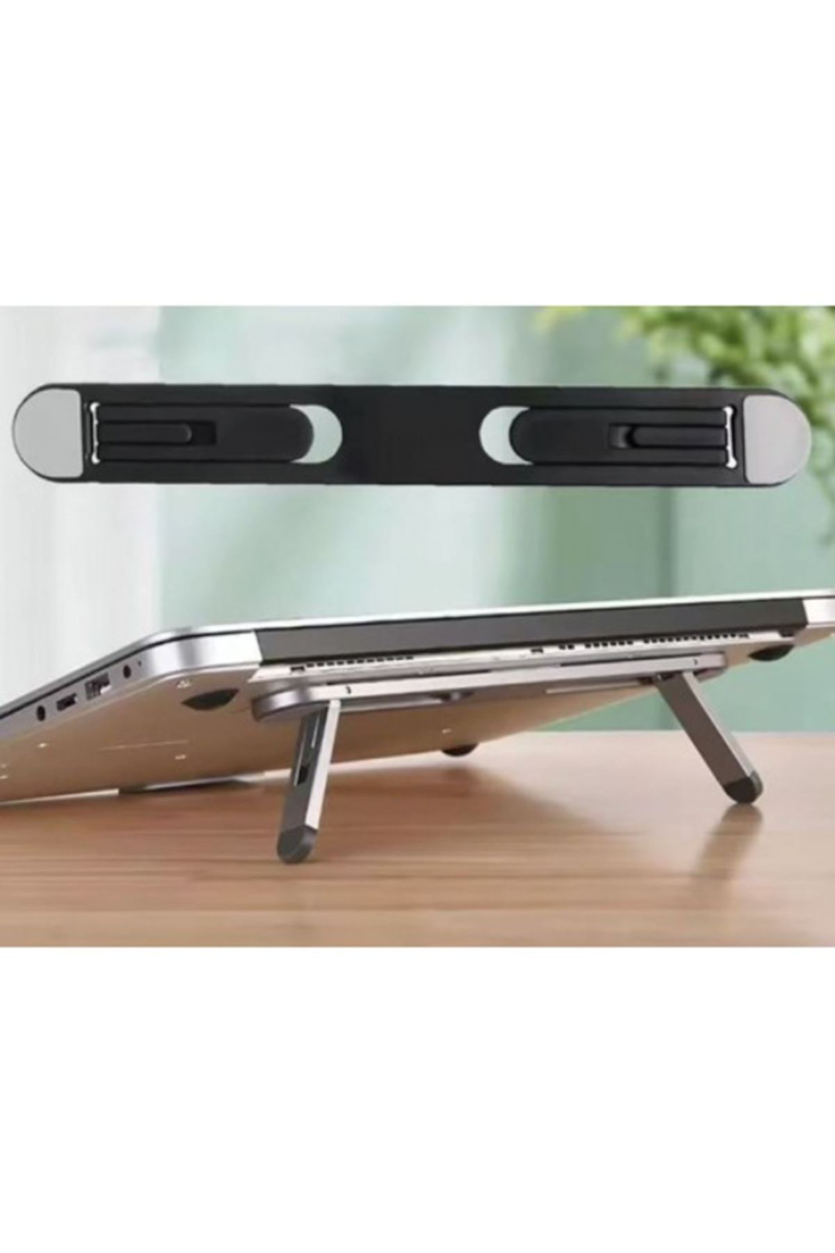 Siyah 2 Kademeli Katlanabilir ve Yapışkanlı Laptop Standı