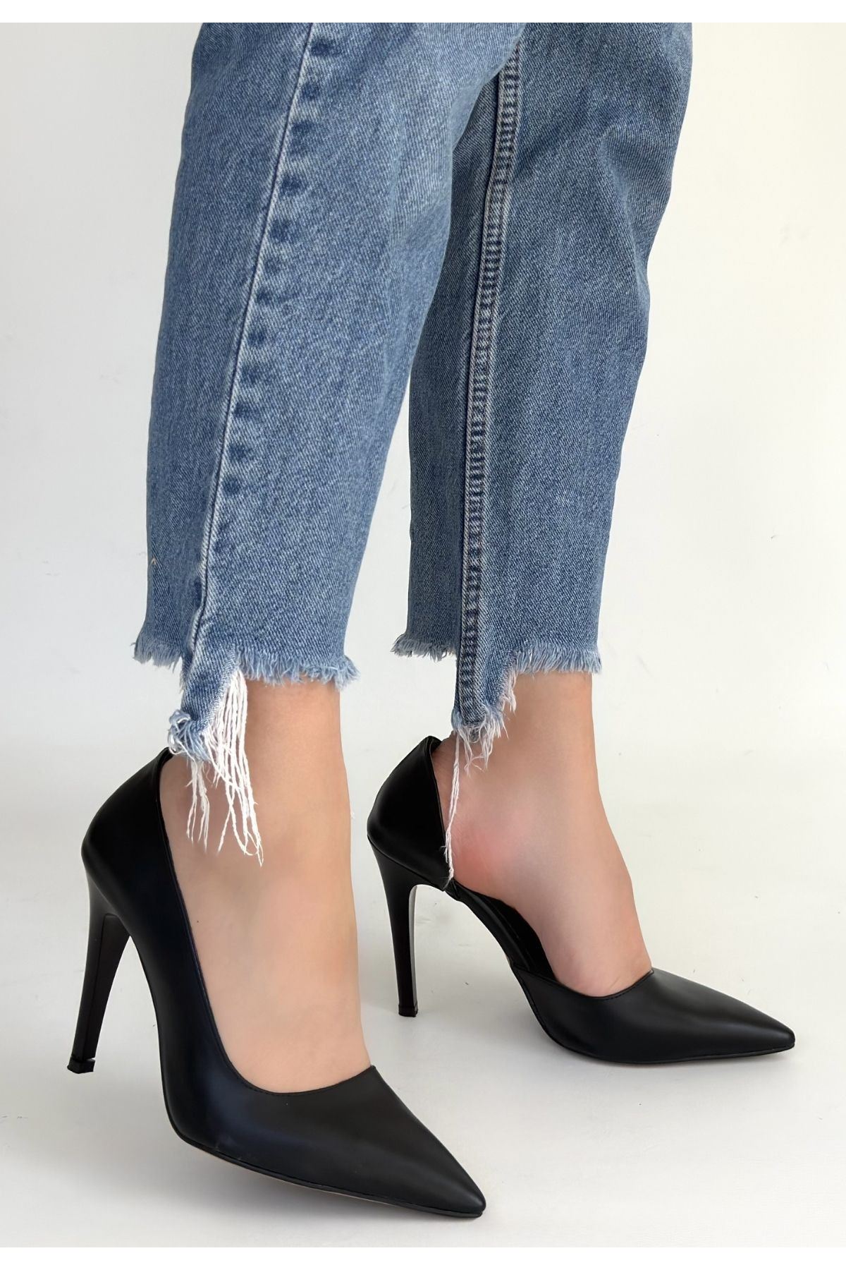 Pley Siyah Cilt Stiletto Ayakkabı
