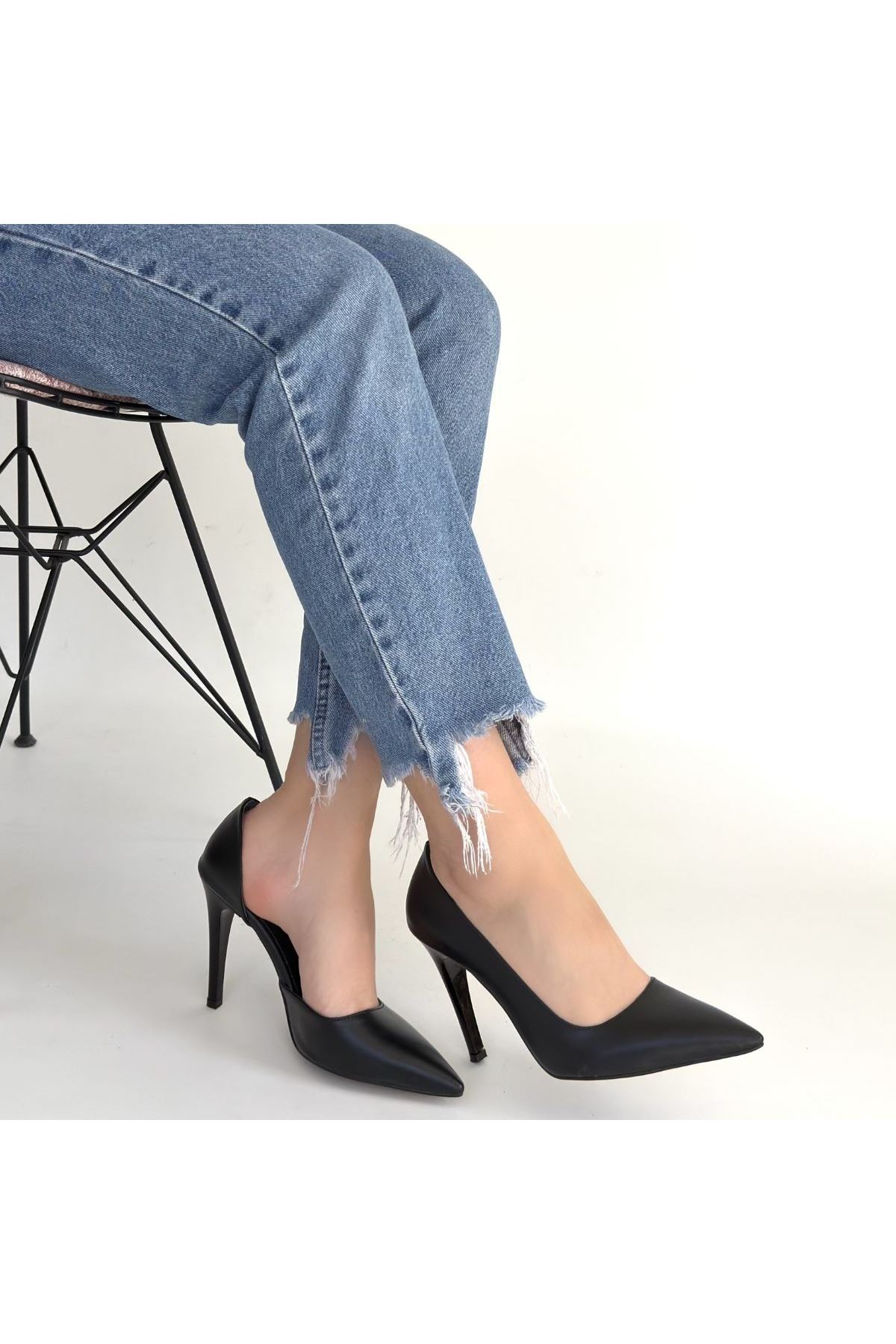 Pley Siyah Cilt Stiletto Ayakkabı