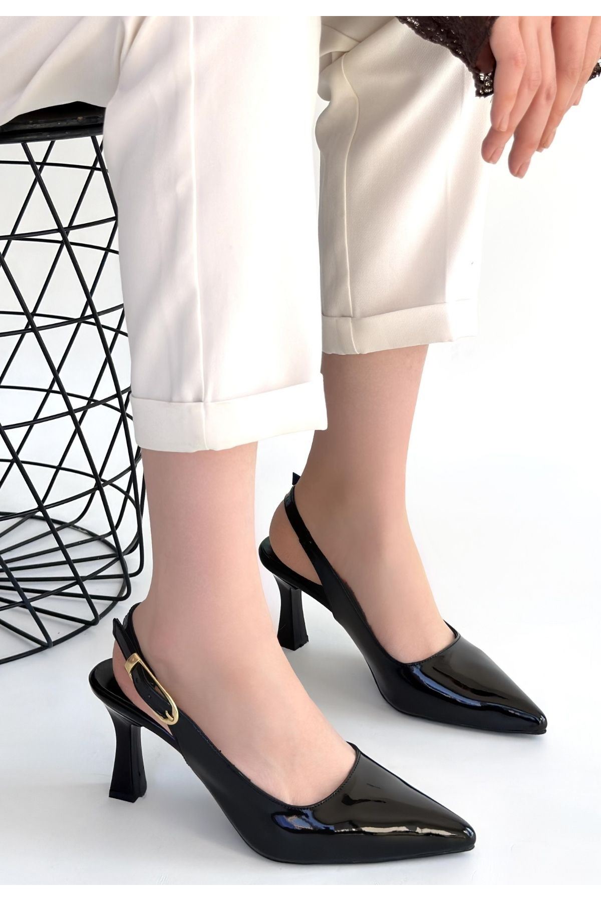 Hies Siyah Rugan Topuklu Ayakkabı