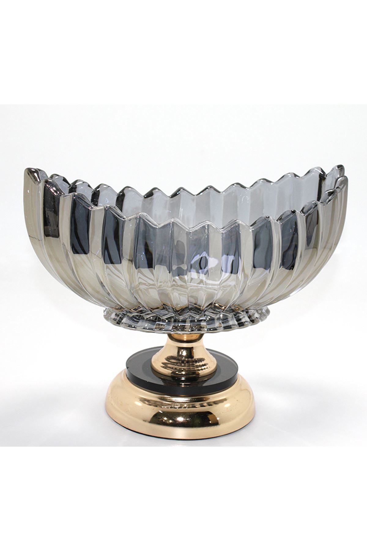 Lüks Füme Kristal Cam Gondol Gold Ayaklı Sunumluk