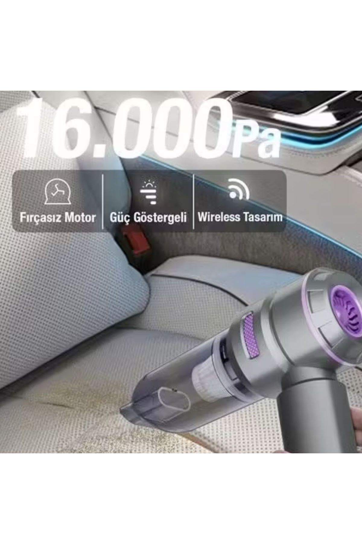TBL Dekor® 9 Farklı Uçlu Kablosuz Şarjlı Araç İçi Süpürge – Wireless Destekli, Güçlü Emiş, Taşınabilir Pratik Araç Temizleyici