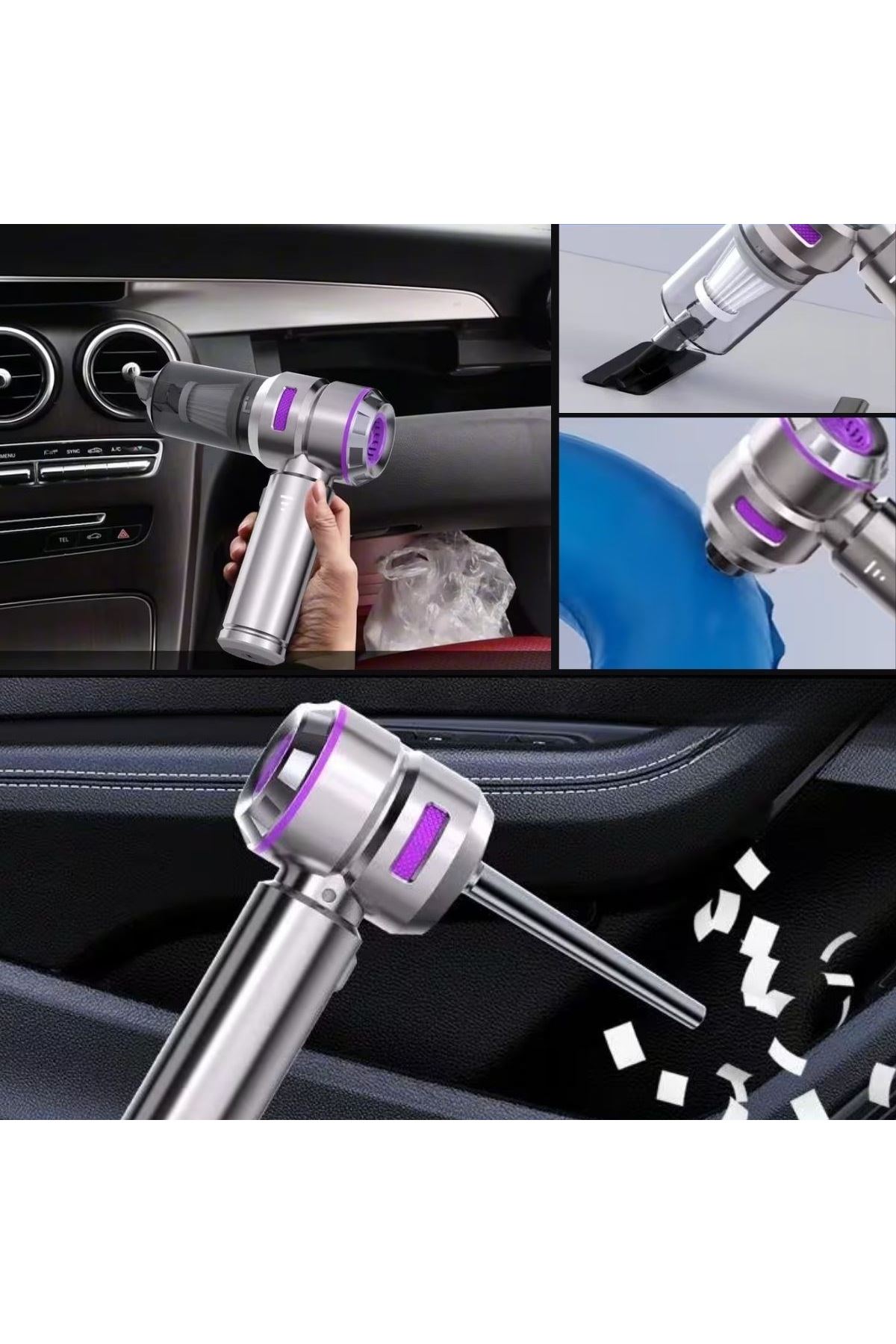 TBL Dekor® 9 Farklı Uçlu Kablosuz Şarjlı Araç İçi Süpürge – Wireless Destekli, Güçlü Emiş, Taşınabilir Pratik Araç Temizleyici