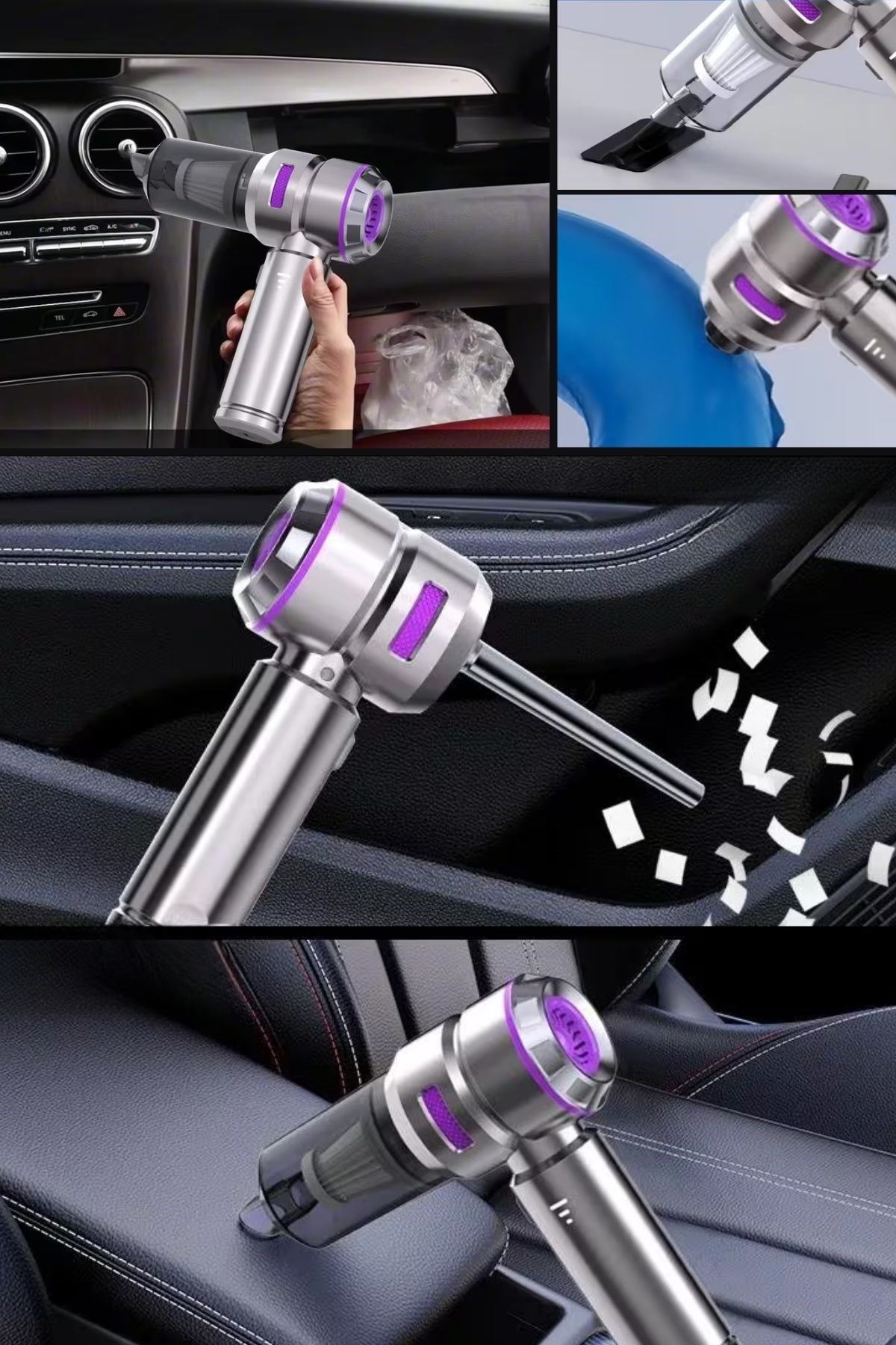 TBL Dekor® 9 Farklı Uçlu Kablosuz Şarjlı Araç İçi Süpürge – Wireless Destekli, Güçlü Emiş, Taşınabilir Pratik Araç Temizleyici