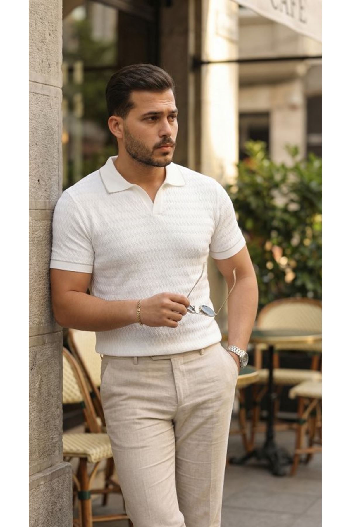 Erkek Zikzak Dokulu Yakalı Kısa Kollu Triko