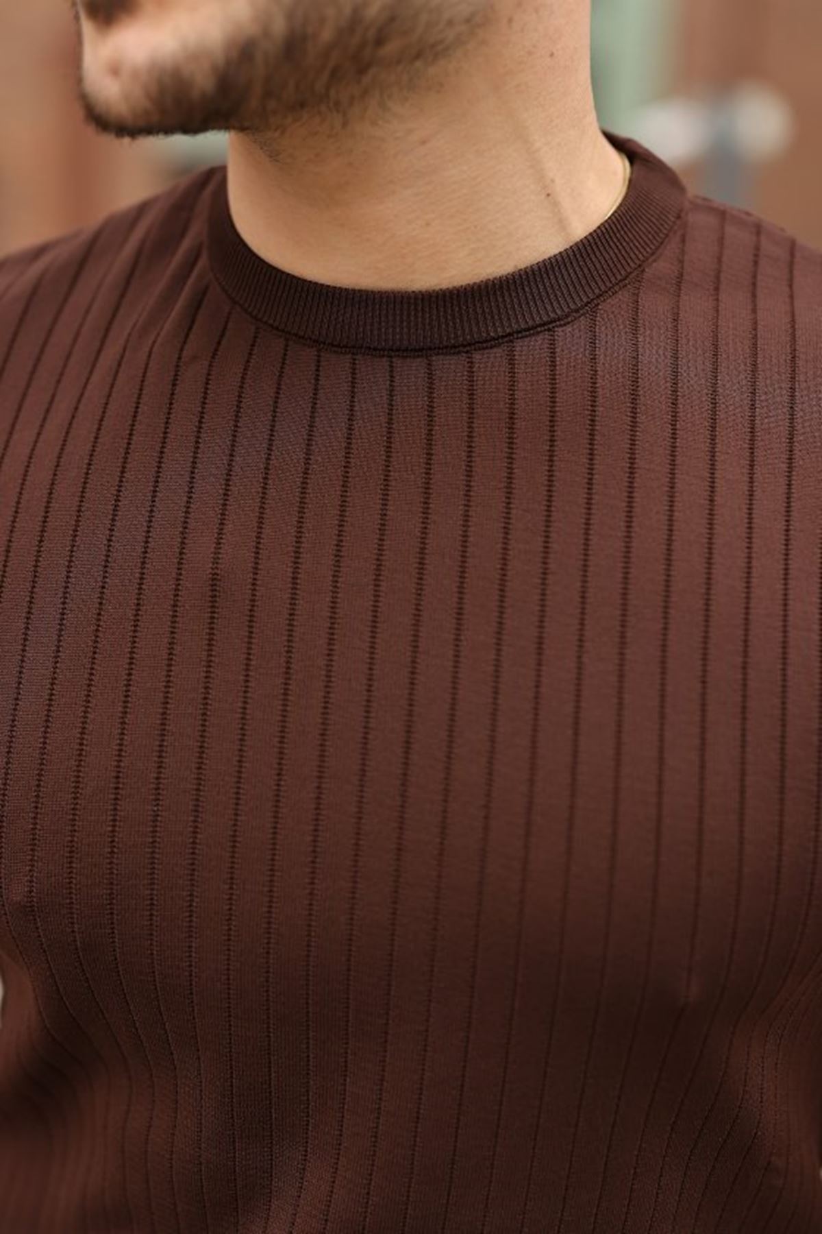 Erkek Fitilli Bisiklet Yaka Triko Tişört