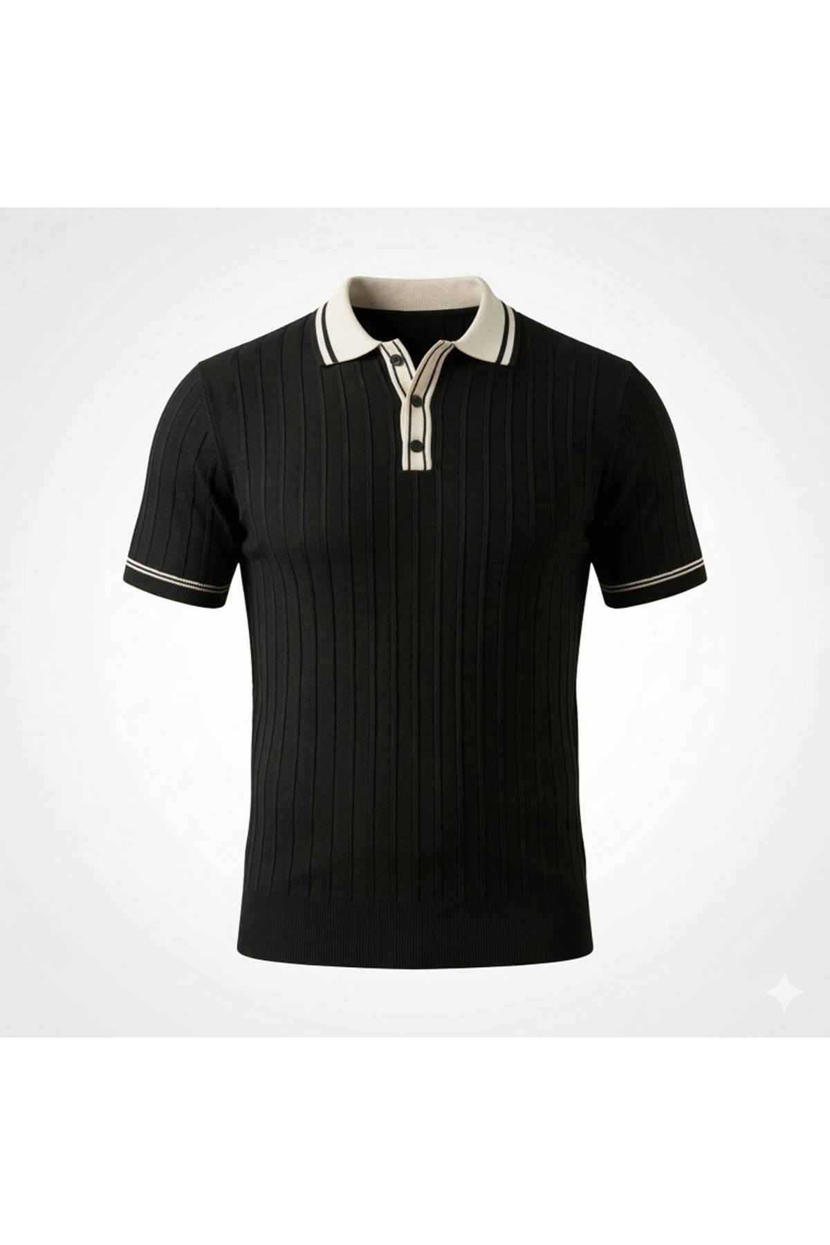 Erkek Düğme Yakalı Kontrast Yaka Triko Tişört