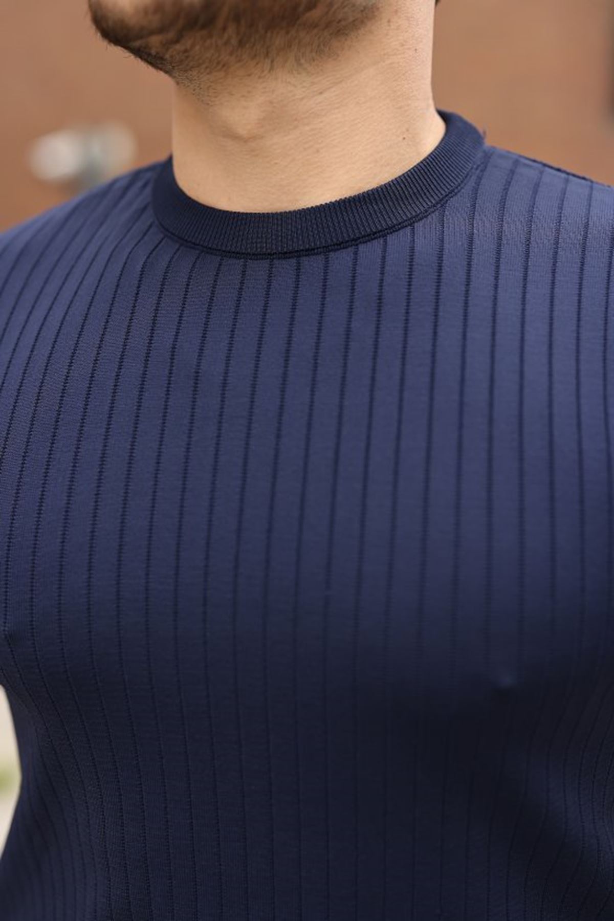 Erkek Fitilli Bisiklet Yaka Triko Tişört