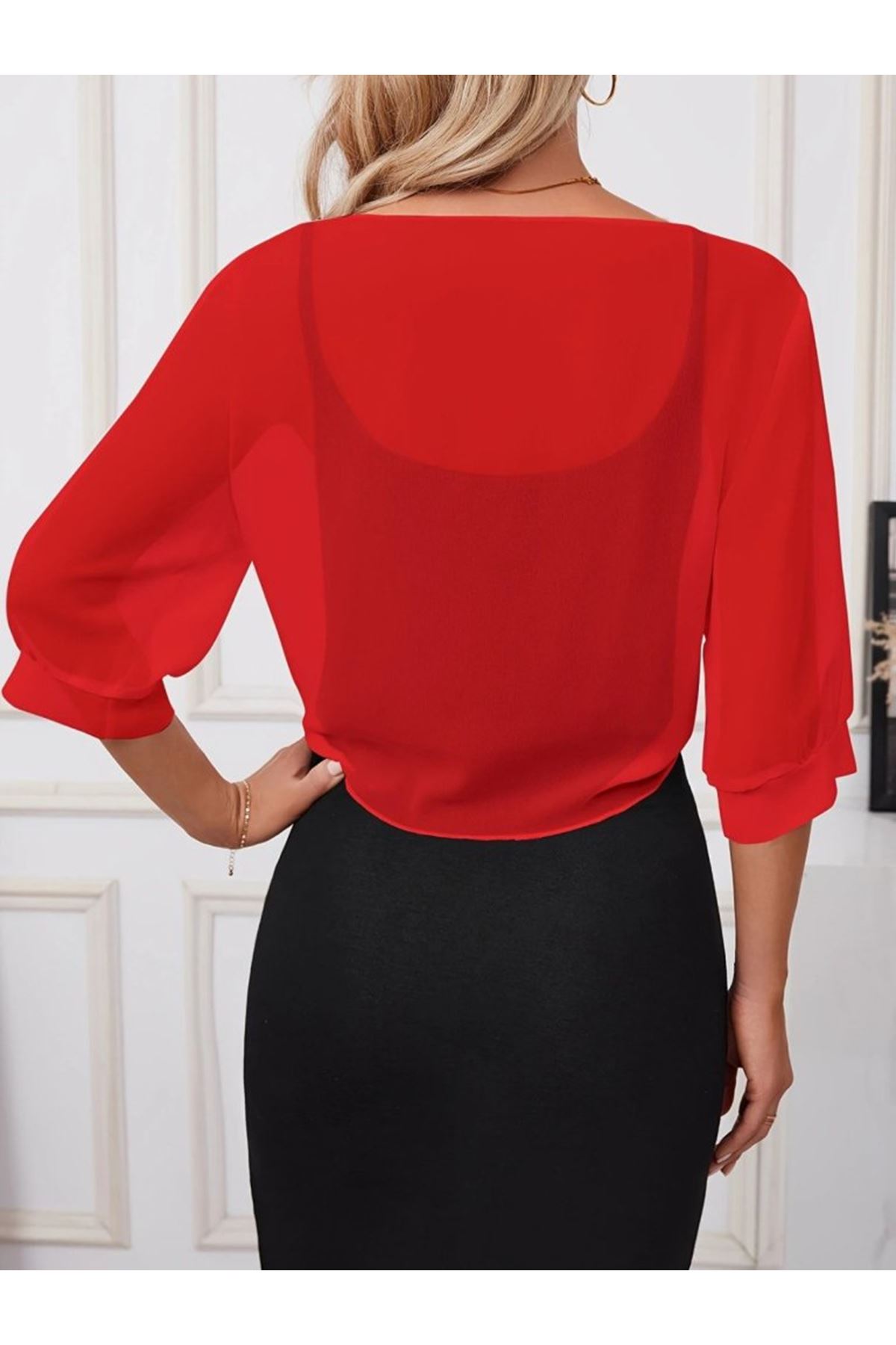 Kadın Truvakar Kollu önden Bağlamalı Kısa şifon Bolero Ceket