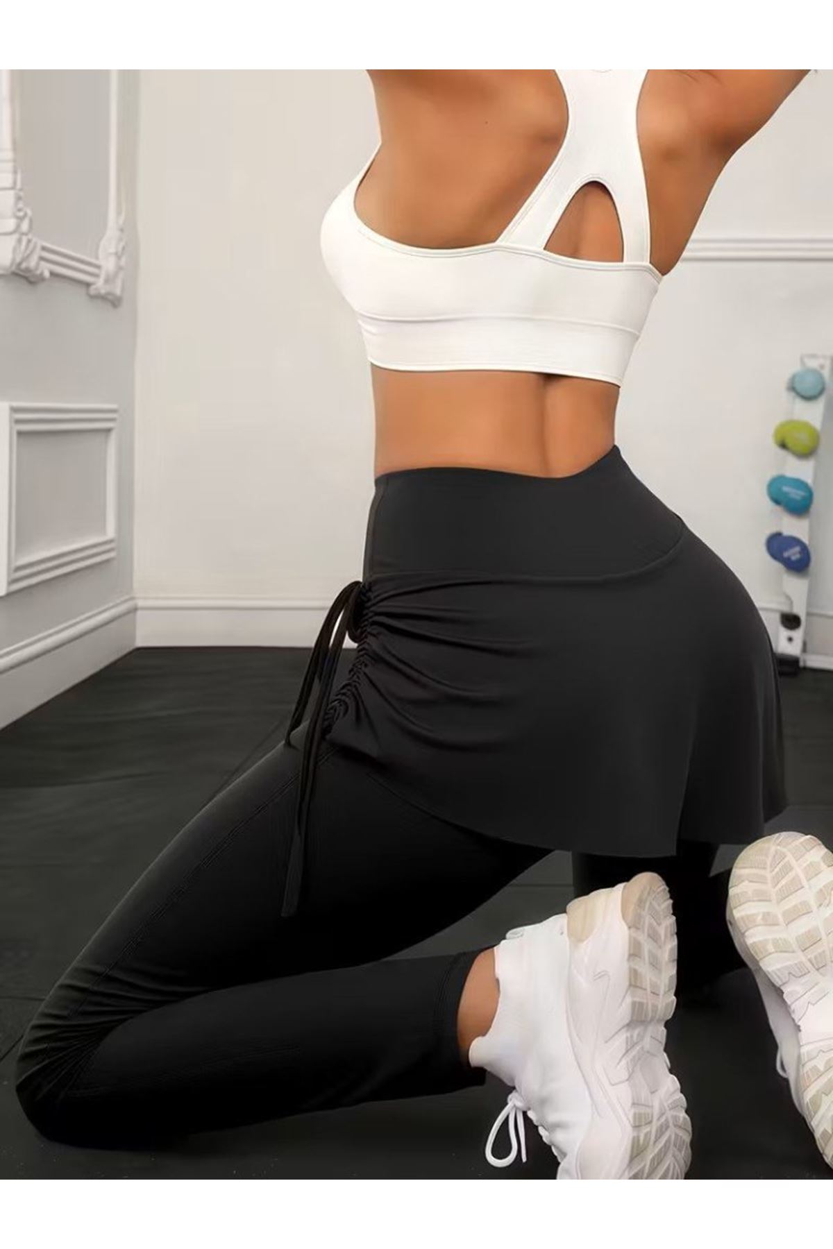 Kadın Yüksek Belli Yandan Büzgülü Paçaya Doğru Geniş Dalgıç Tayt