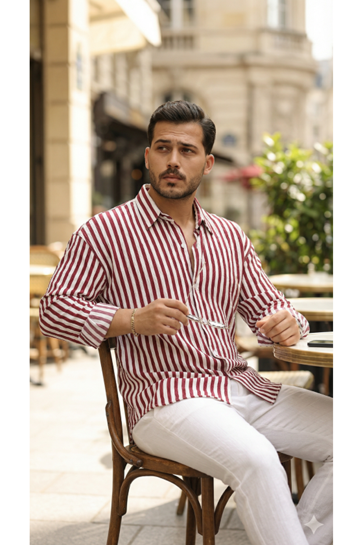 Erkek Dikey Çizgili Yarım Oversize Gömlek