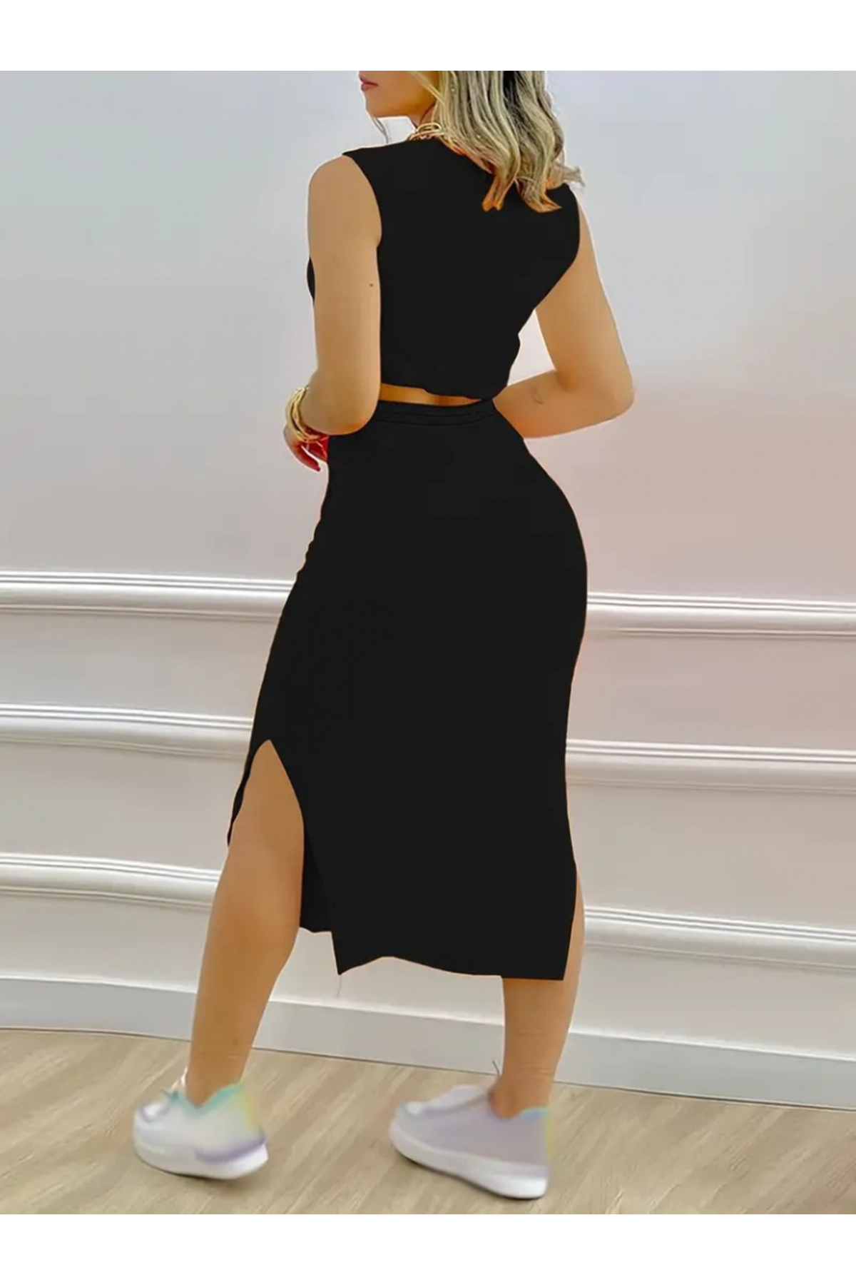 Kadın Iki Iplik Crop Etek Ikili Takım