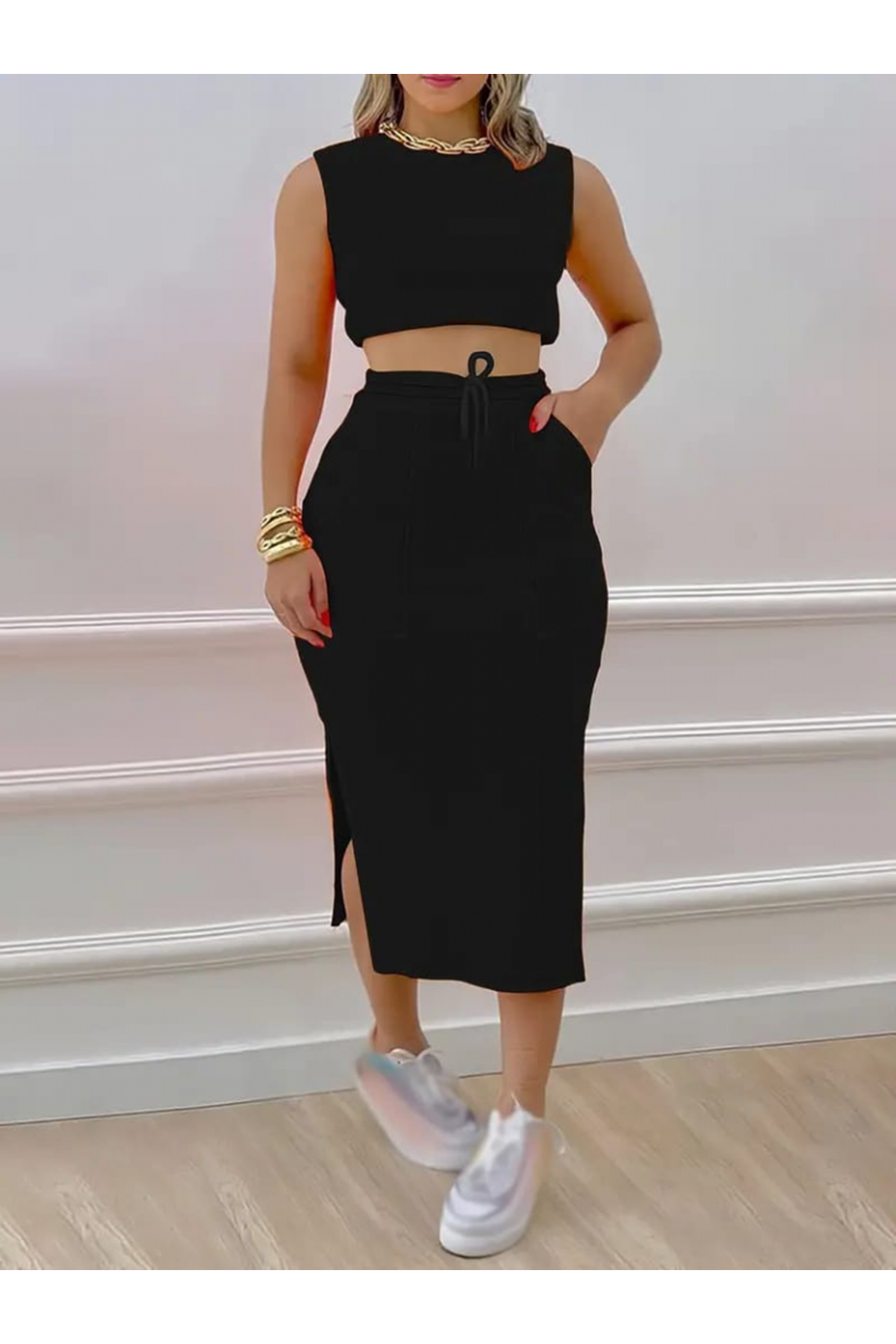 Kadın Iki Iplik Crop Etek Ikili Takım