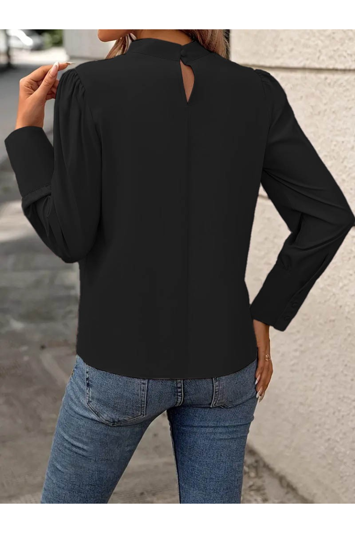 Kadın Uzun Kollu Balıkçı Yaka önden Dikişli Dokuma Bluz