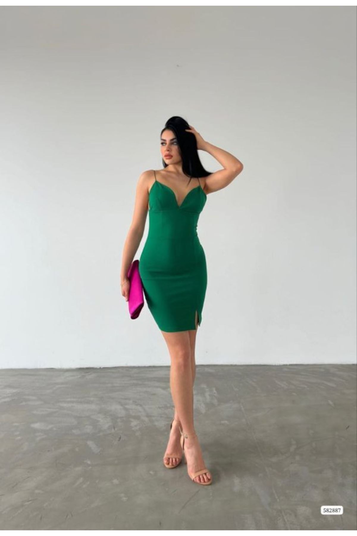 Kadın Dalgıç Krep Kumaş Askılı Mini Elbise