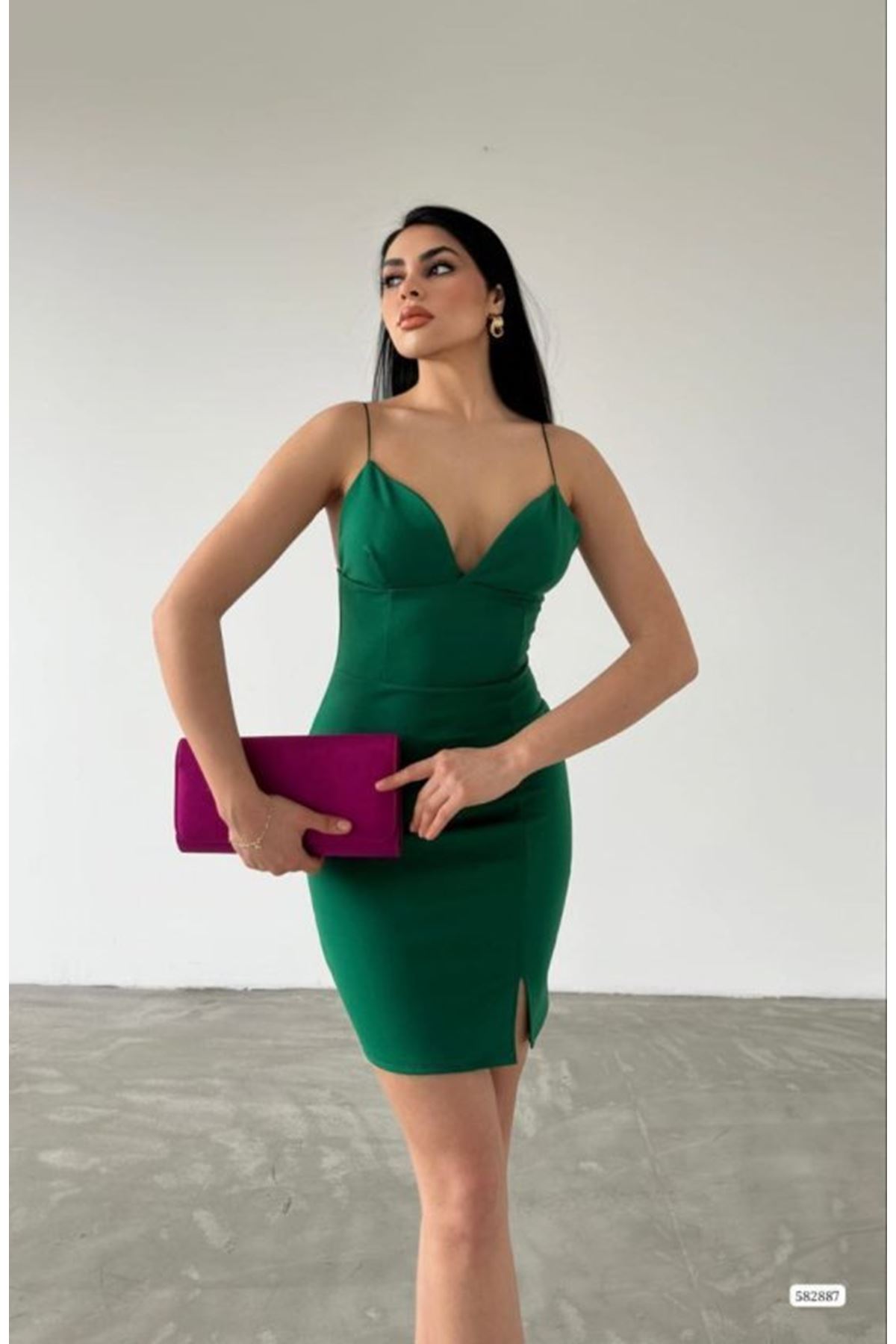 Kadın Dalgıç Krep Kumaş Askılı Mini Elbise