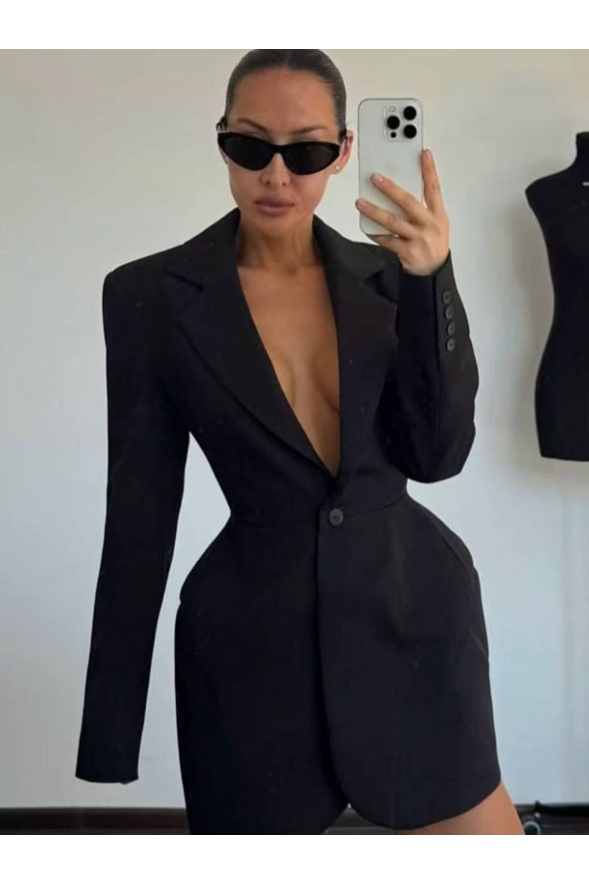 Kadın Atlas-dokuma Kumaş Ceket Elbise